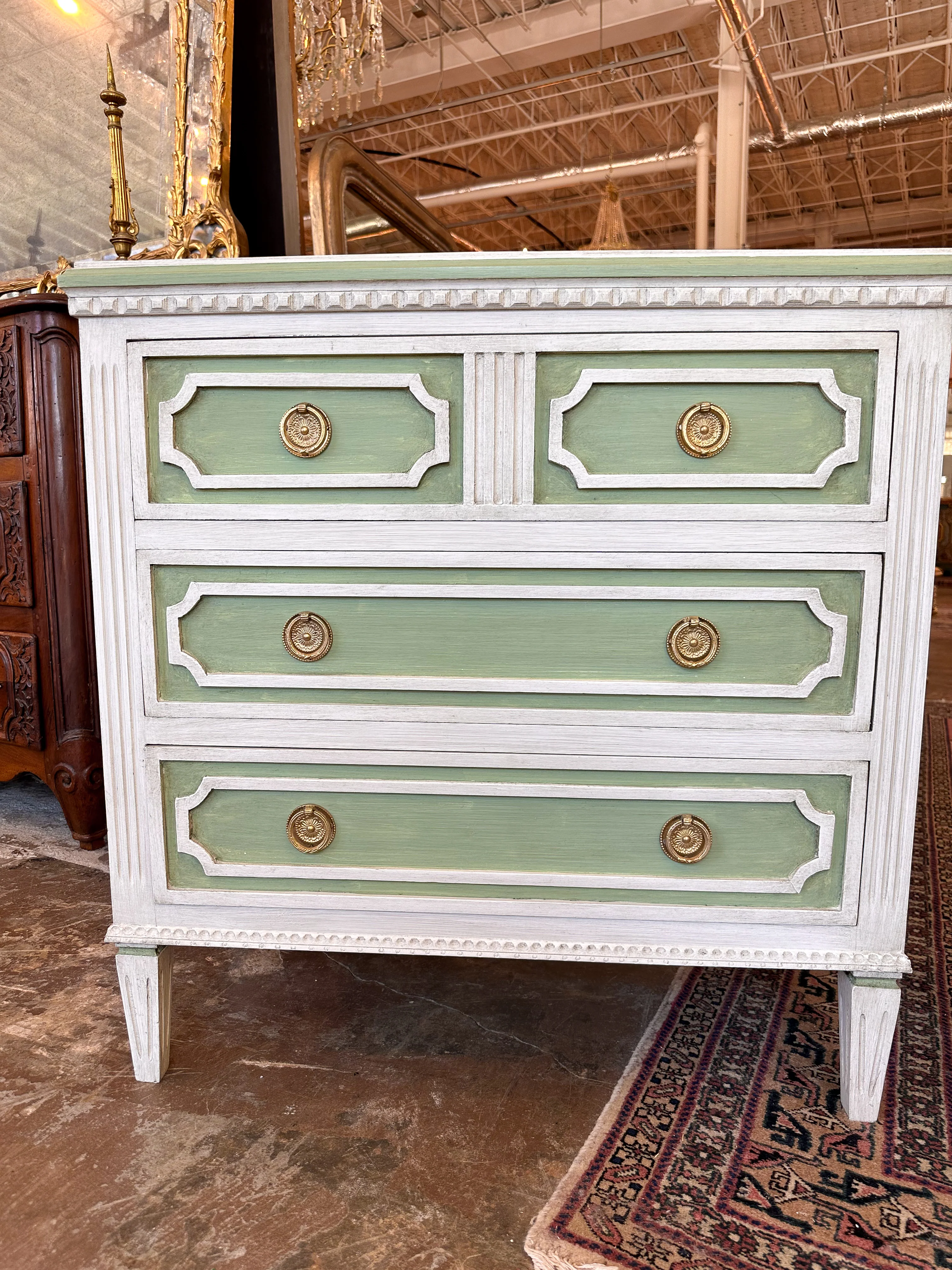 1900s Swedish Bedside Chest in Soft Green & White - Image 5