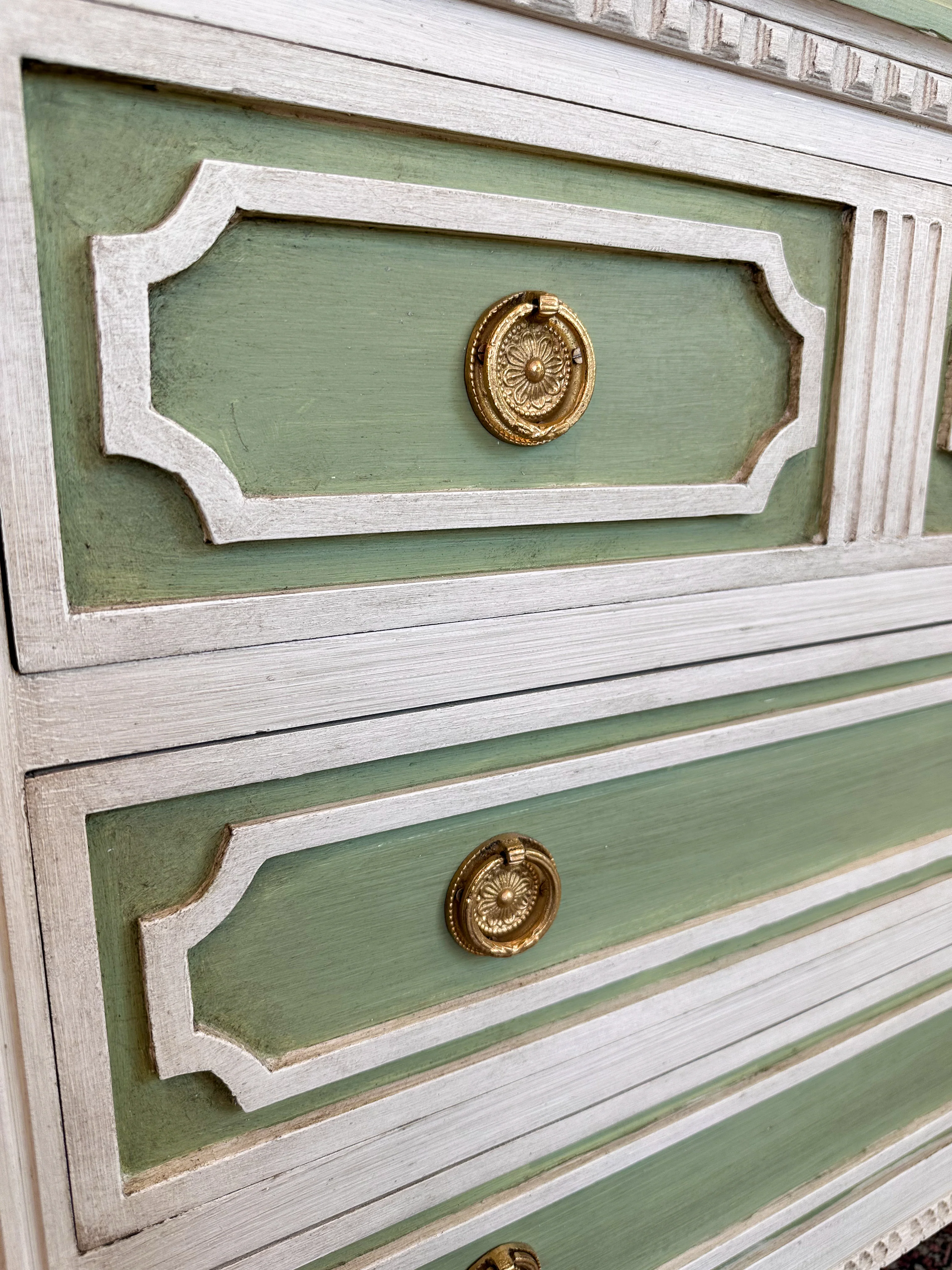 1900s Swedish Bedside Chest in Soft Green & White - Image 7