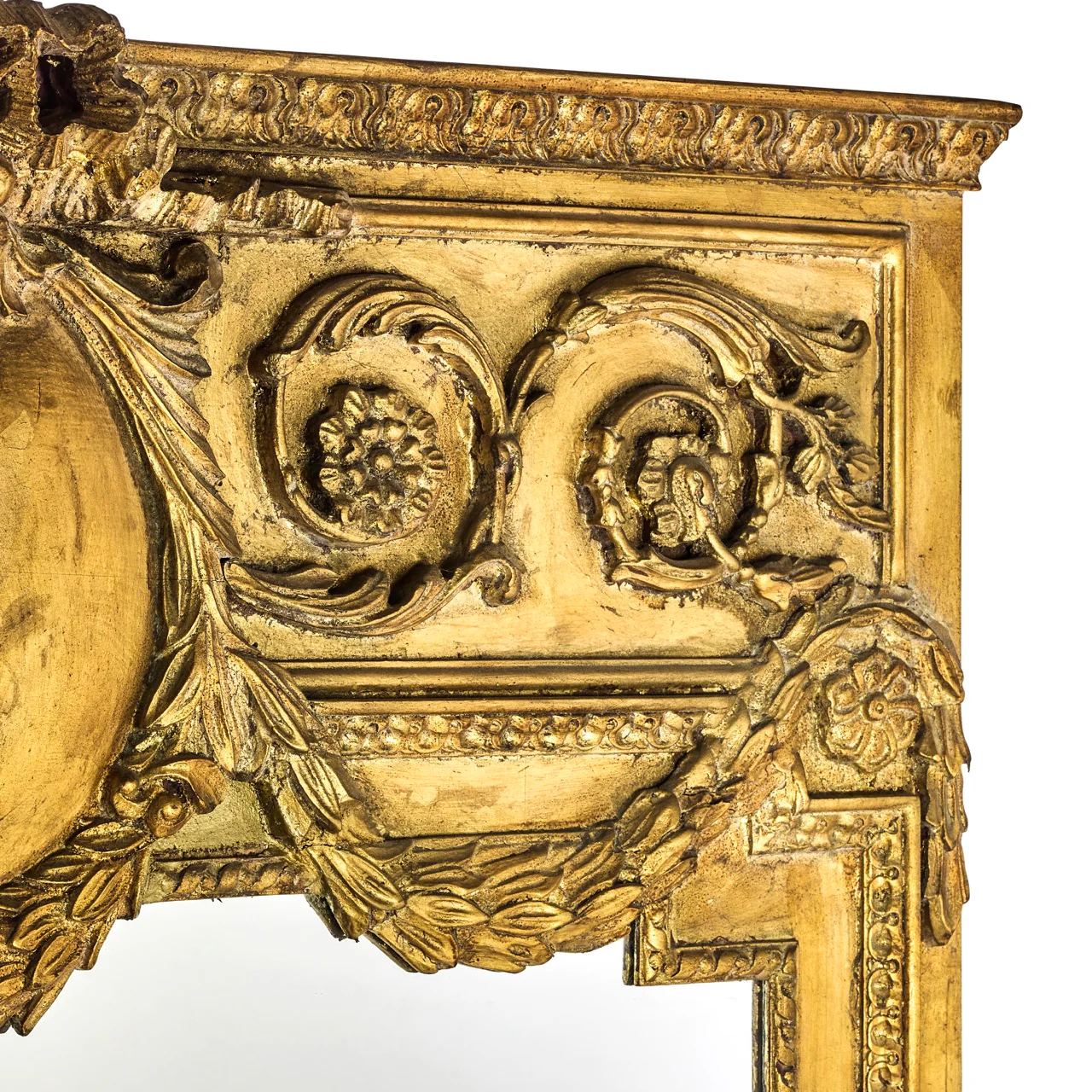 19th Century Giltwood Trumeau Mirror with Floral & Ribbon Motif - Image 4