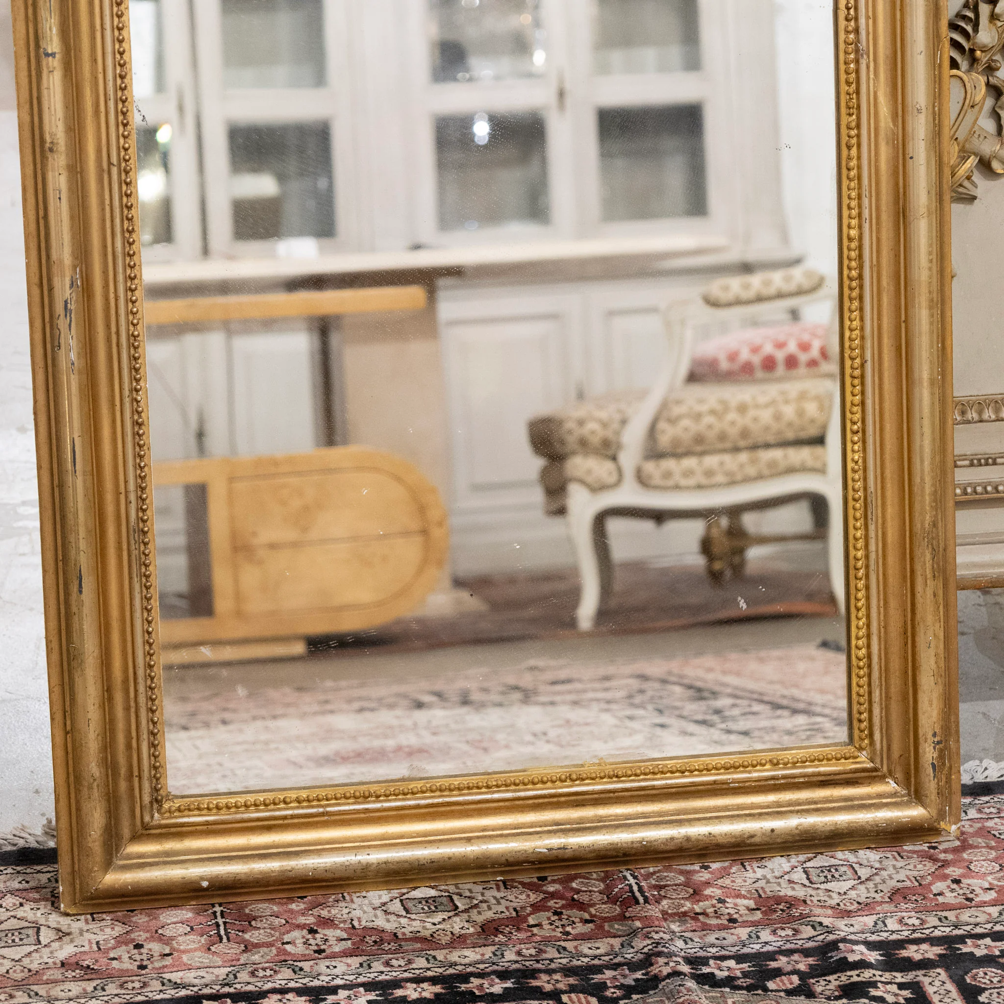18th Century Ornate French Gilded Mirror – Cherub Crest & Beaded Frame - Image 6