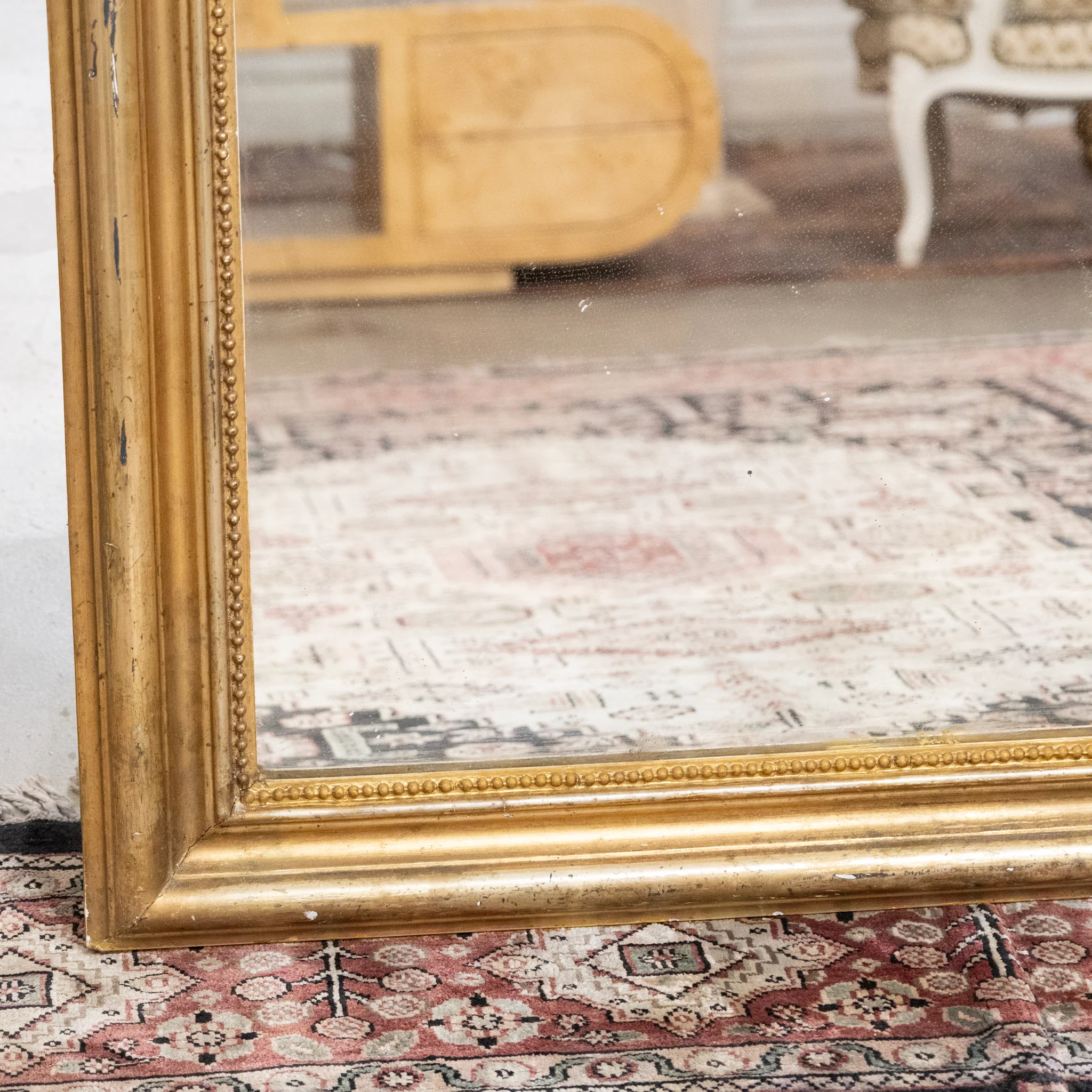 18th Century Ornate French Gilded Mirror – Cherub Crest & Beaded Frame - Image 7