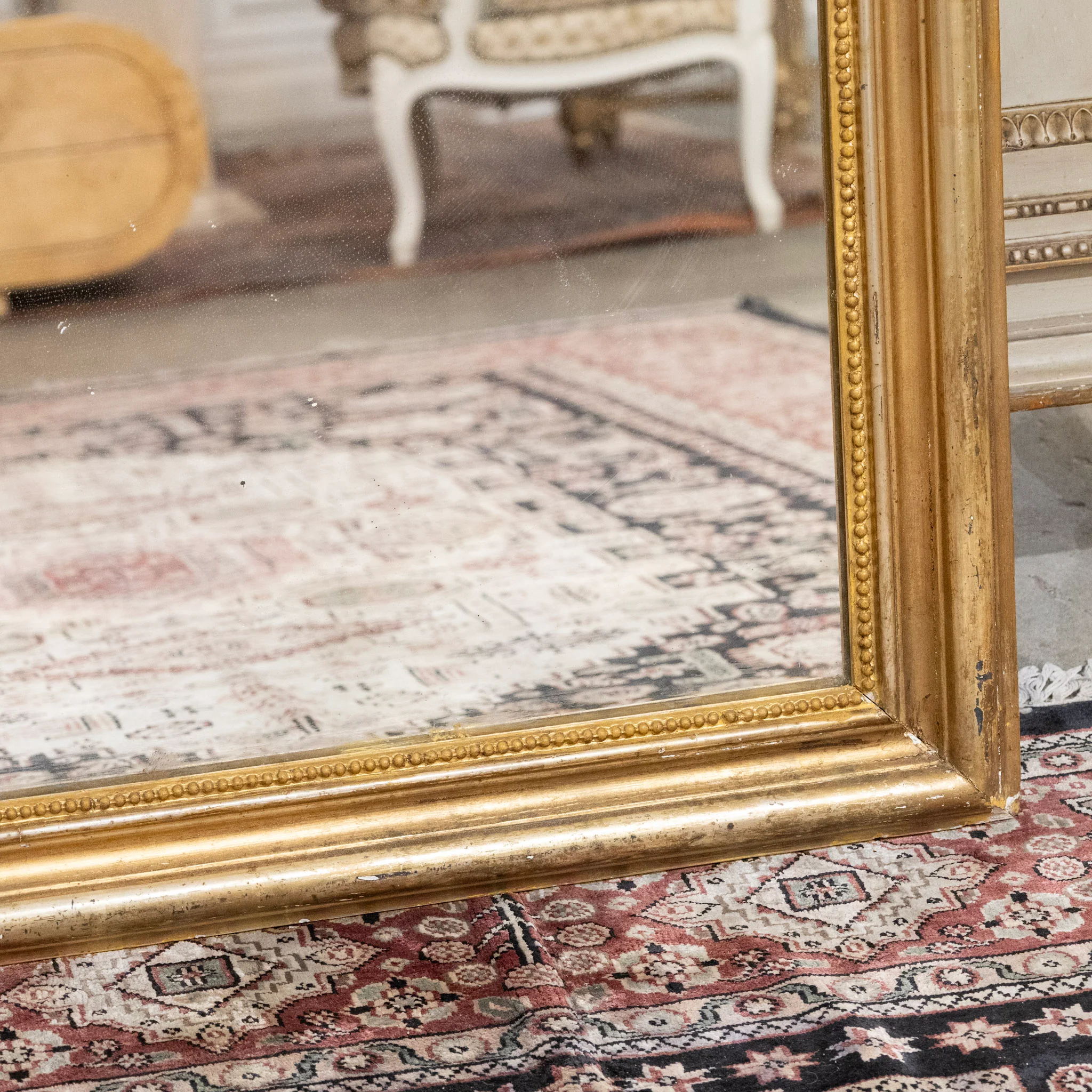 18th Century Ornate French Gilded Mirror – Cherub Crest & Beaded Frame - Image 8