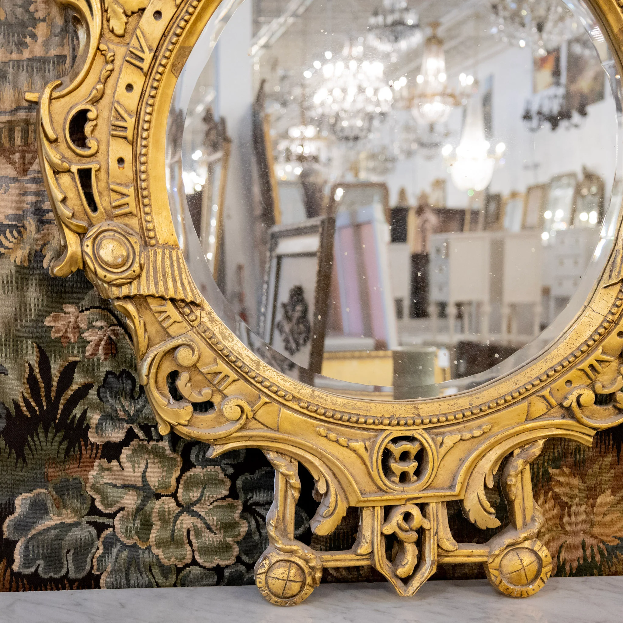 French Oval Gold Ornate Mirror — H Crest - Image 3