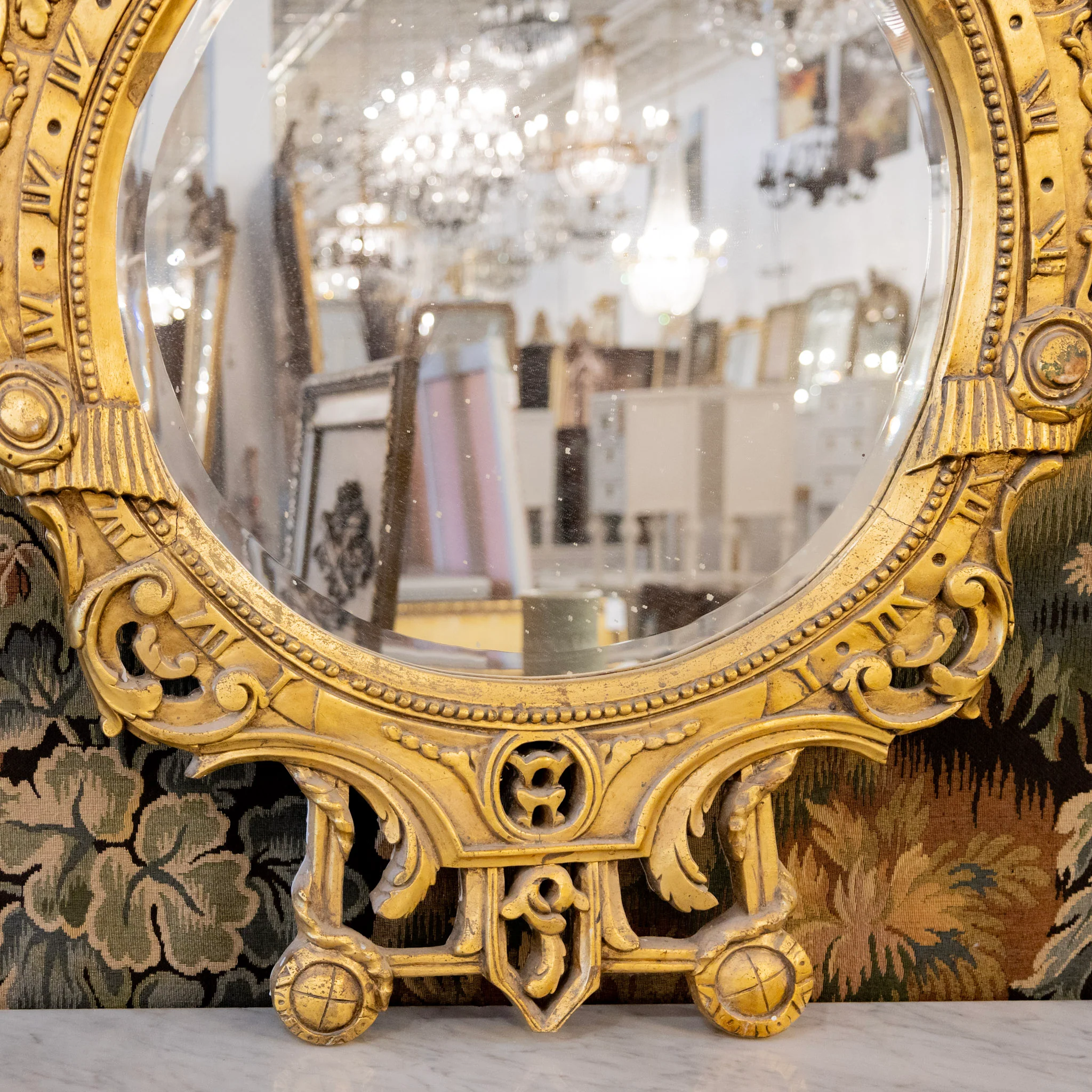 French Oval Gold Ornate Mirror — H Crest - Image 4
