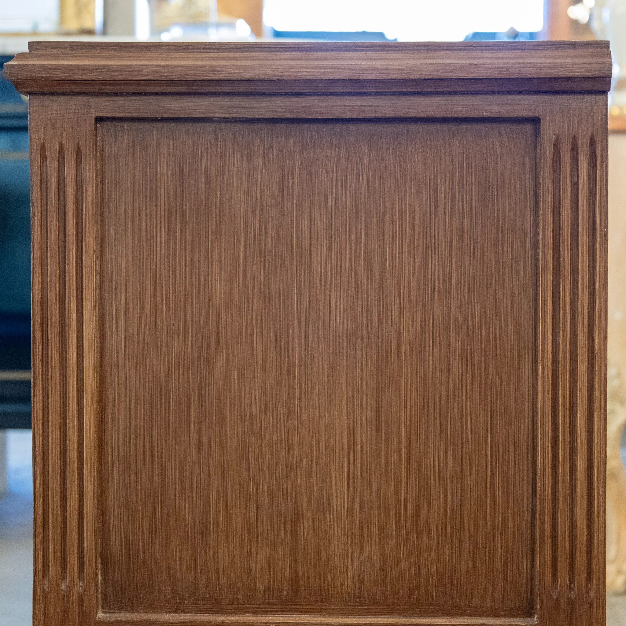 Swedish 2-Drawer Nightstand –  Brass Pulls & Tall Fluted Legs in Brown - Image 4