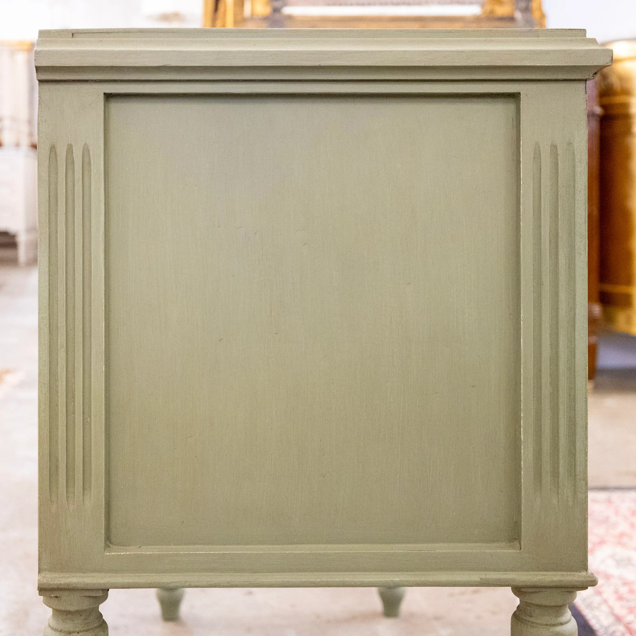 Swedish 2-Drawer Nightstand – Round Brass Pulls & Tall Legs in Forest Green - Image 4