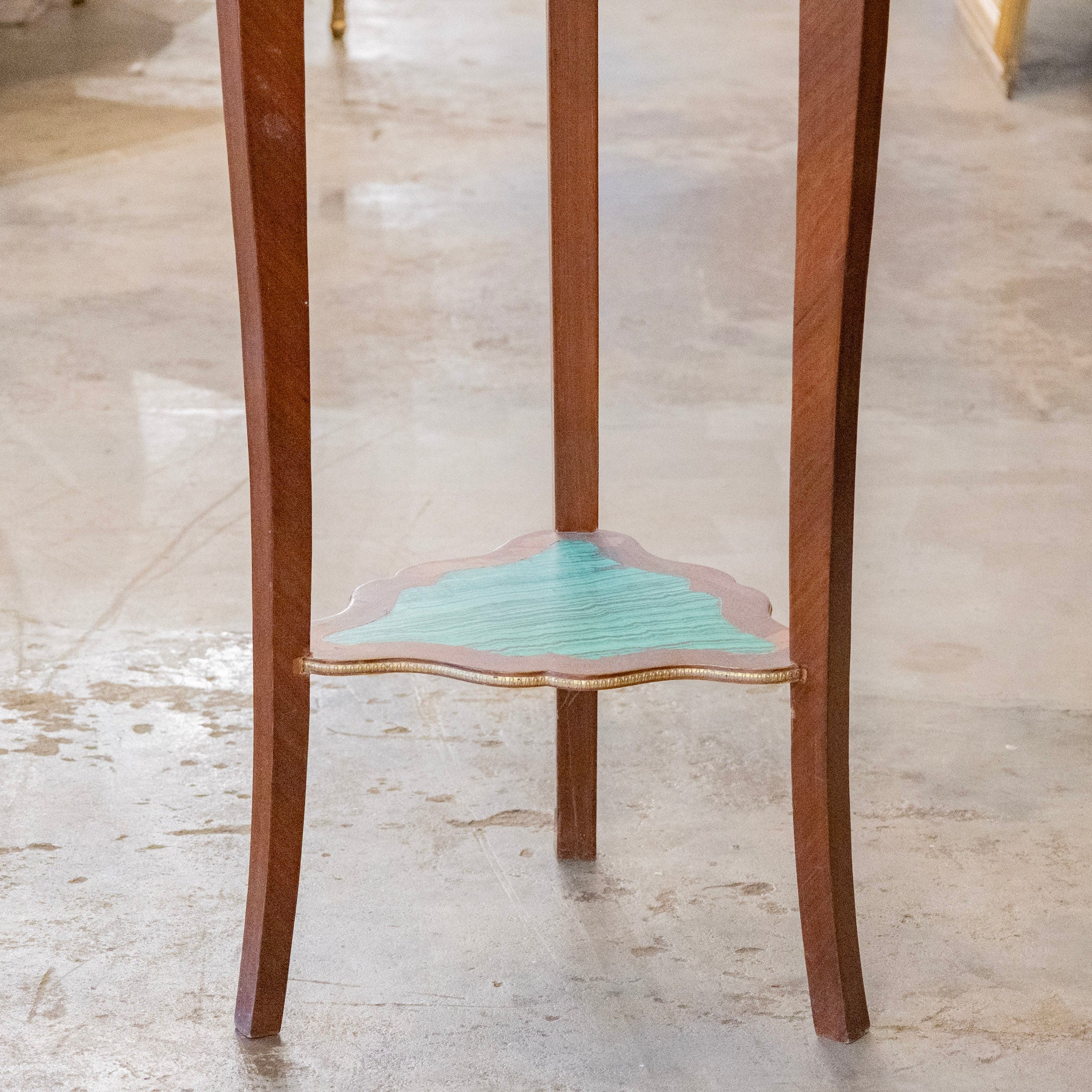 Ornate French Malachite Inlay Pedestal Plant Stand – Gilded Bronze Mounts & Black Marble Top - Image 3