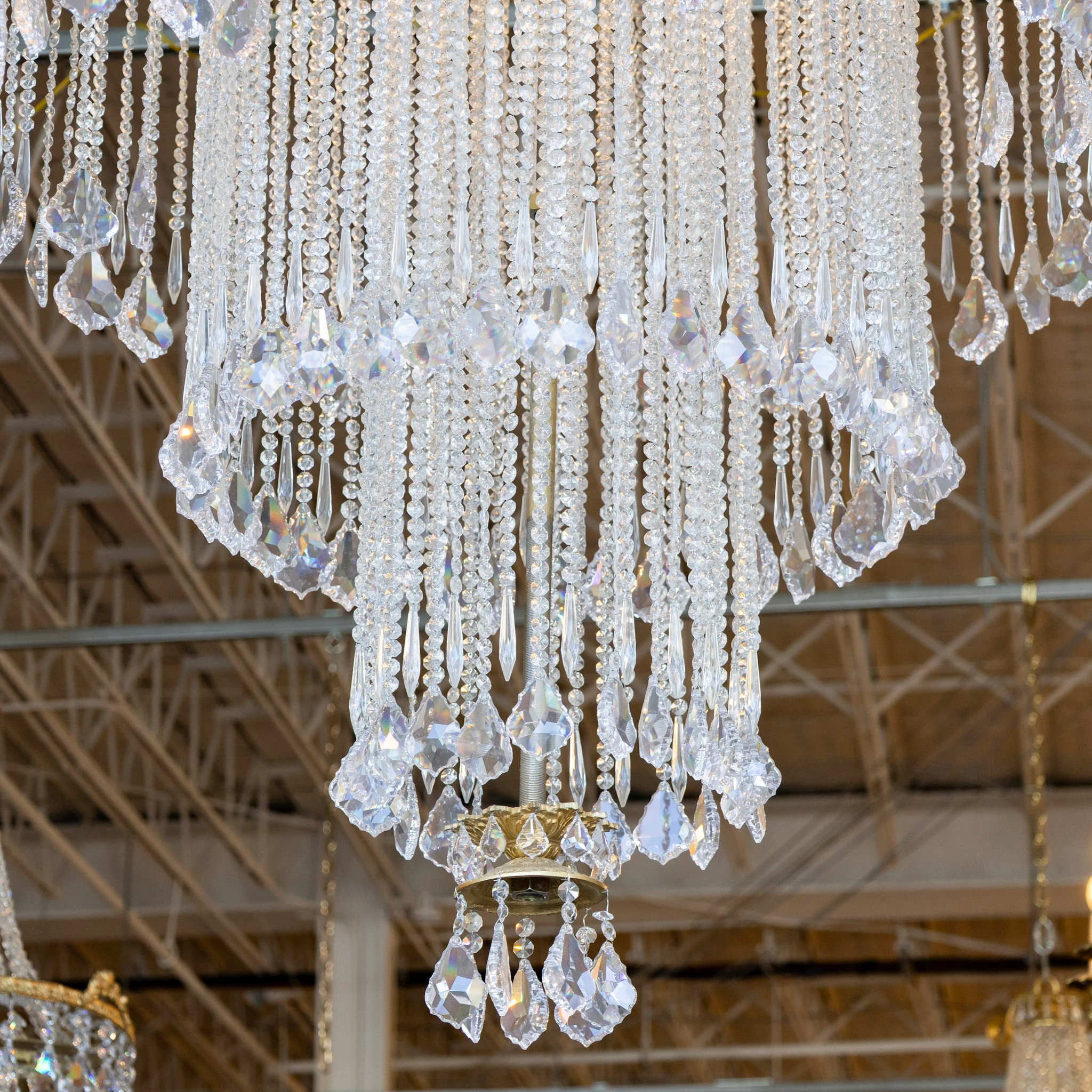 Grand French Triple Tiered Brass Chandelier – Beaded Crystal & Crystal Drops - Image 3