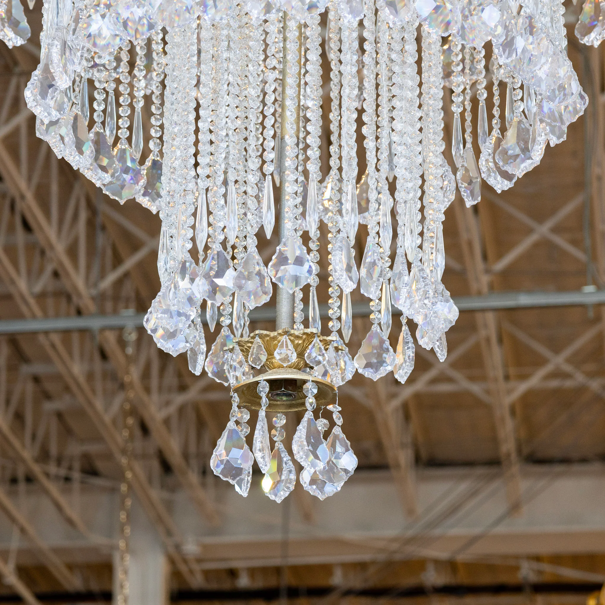 Grand French Triple Tiered Brass Chandelier – Beaded Crystal & Crystal Drops - Image 4