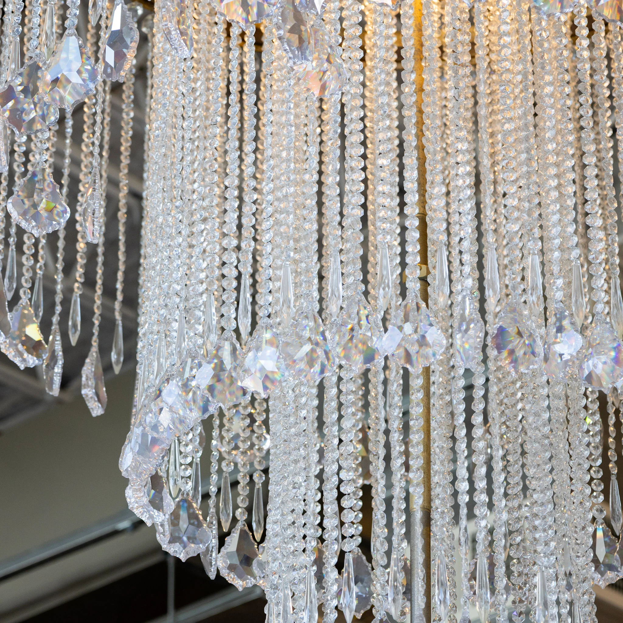 Grand French Triple Tiered Brass Chandelier – Beaded Crystal & Crystal Drops - Image 5