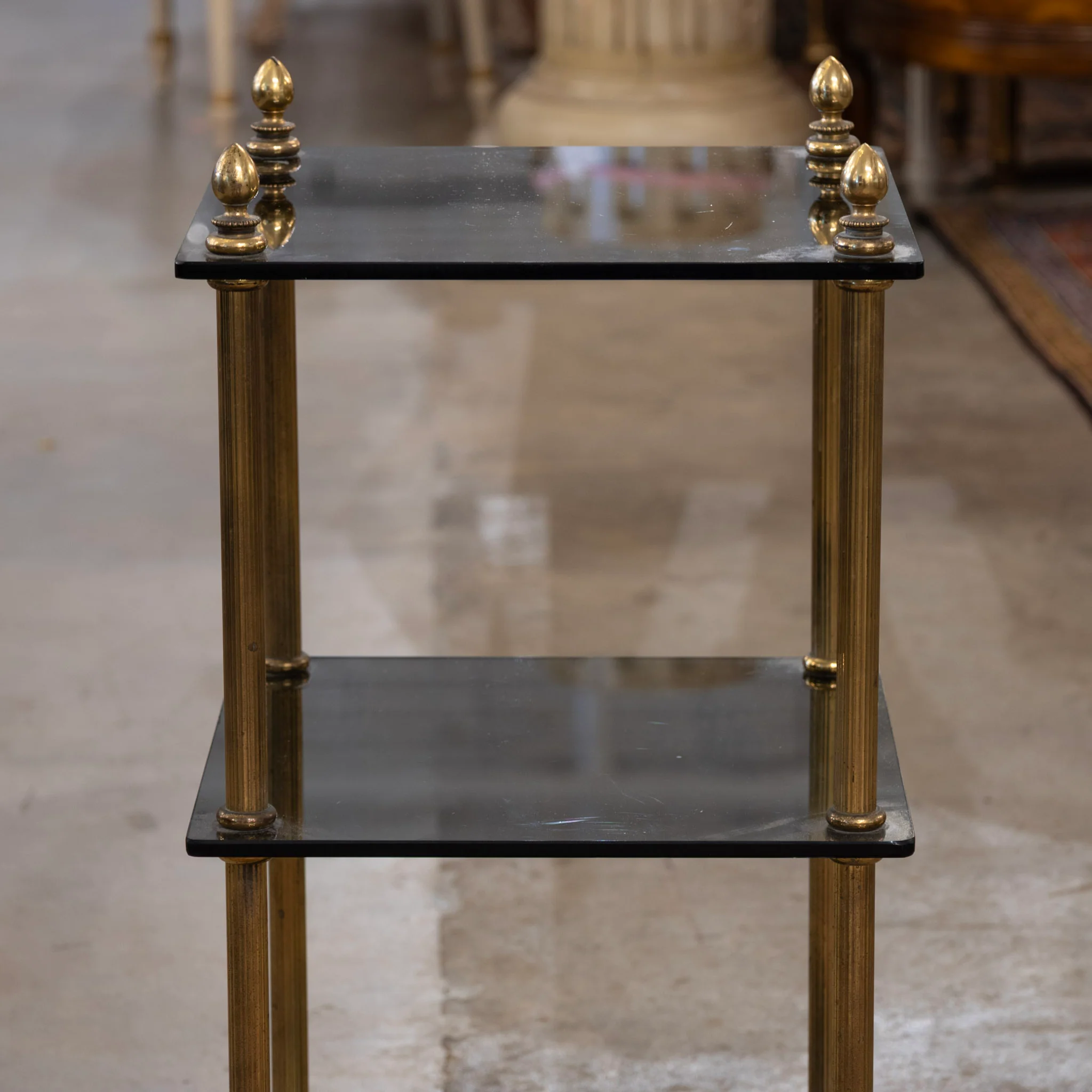 3-Tier Glass Shelf –  Brass Fluted Rolling Display - Image 3