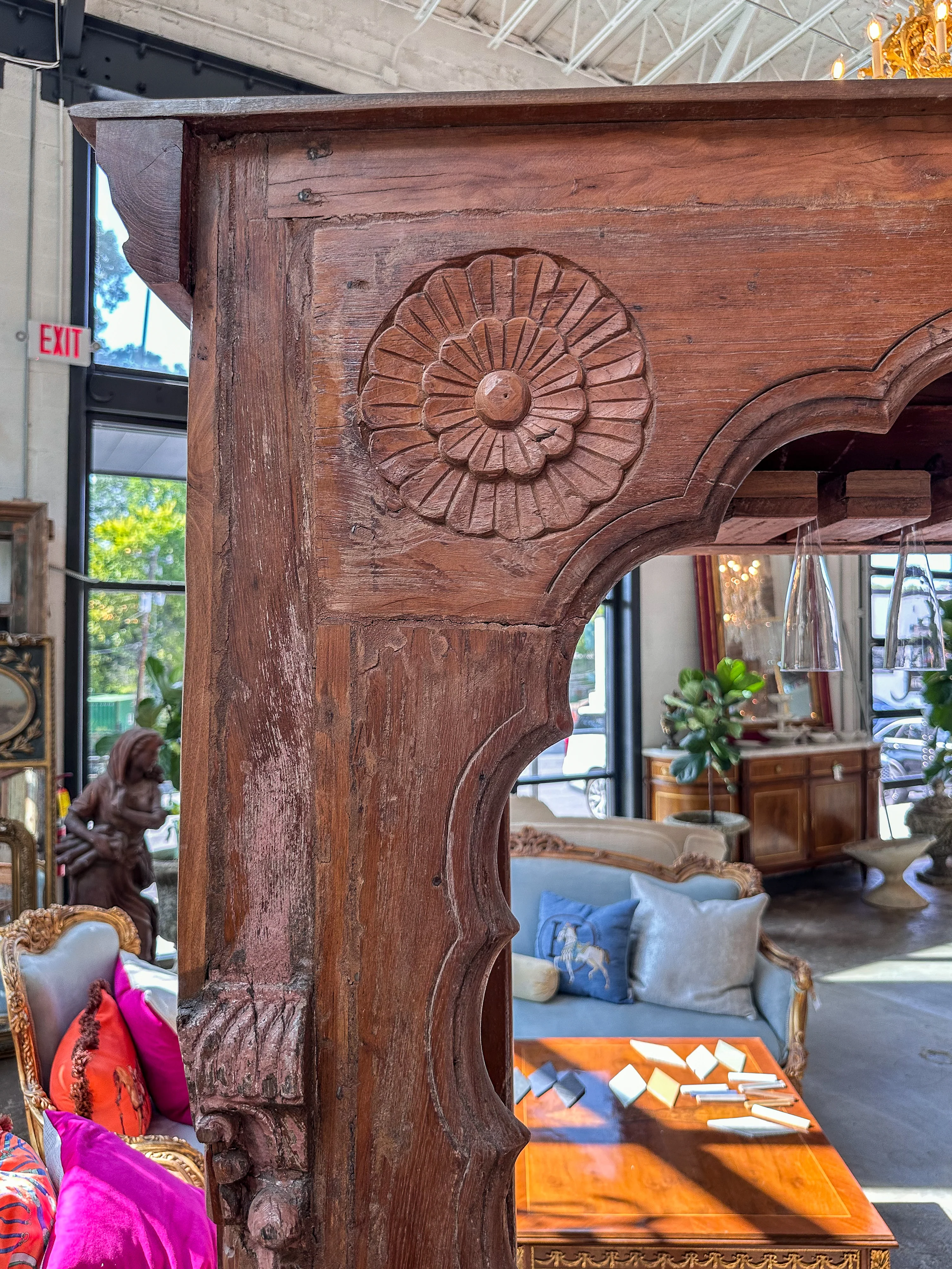 Original Condition French Antique Carved Teak Bar - Image 12