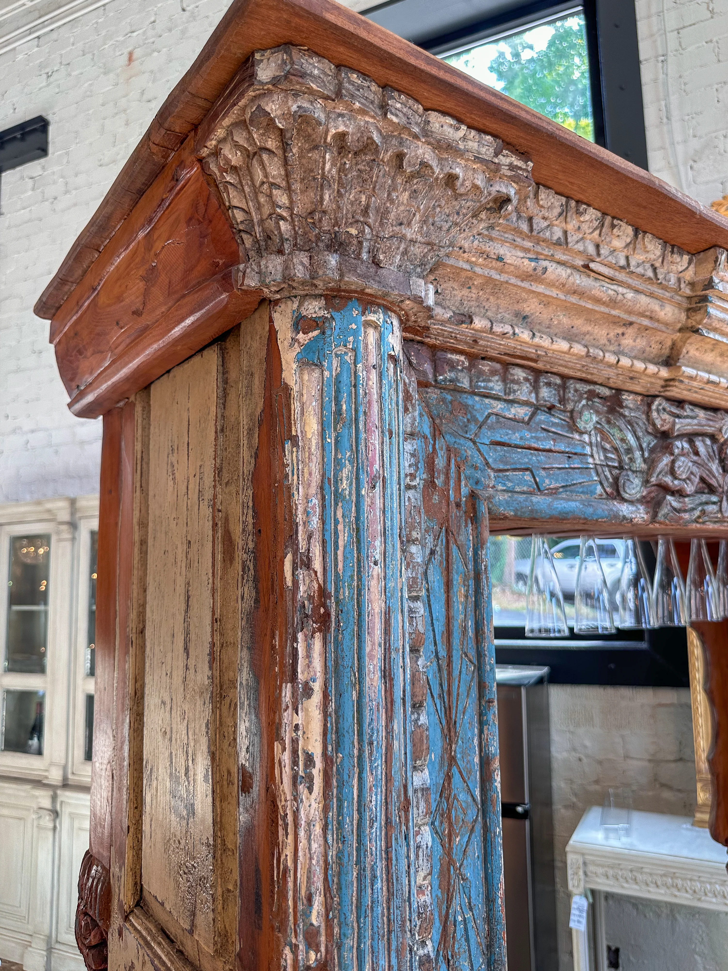 Original Condition French Antique Carved Teak Bar - Image 7