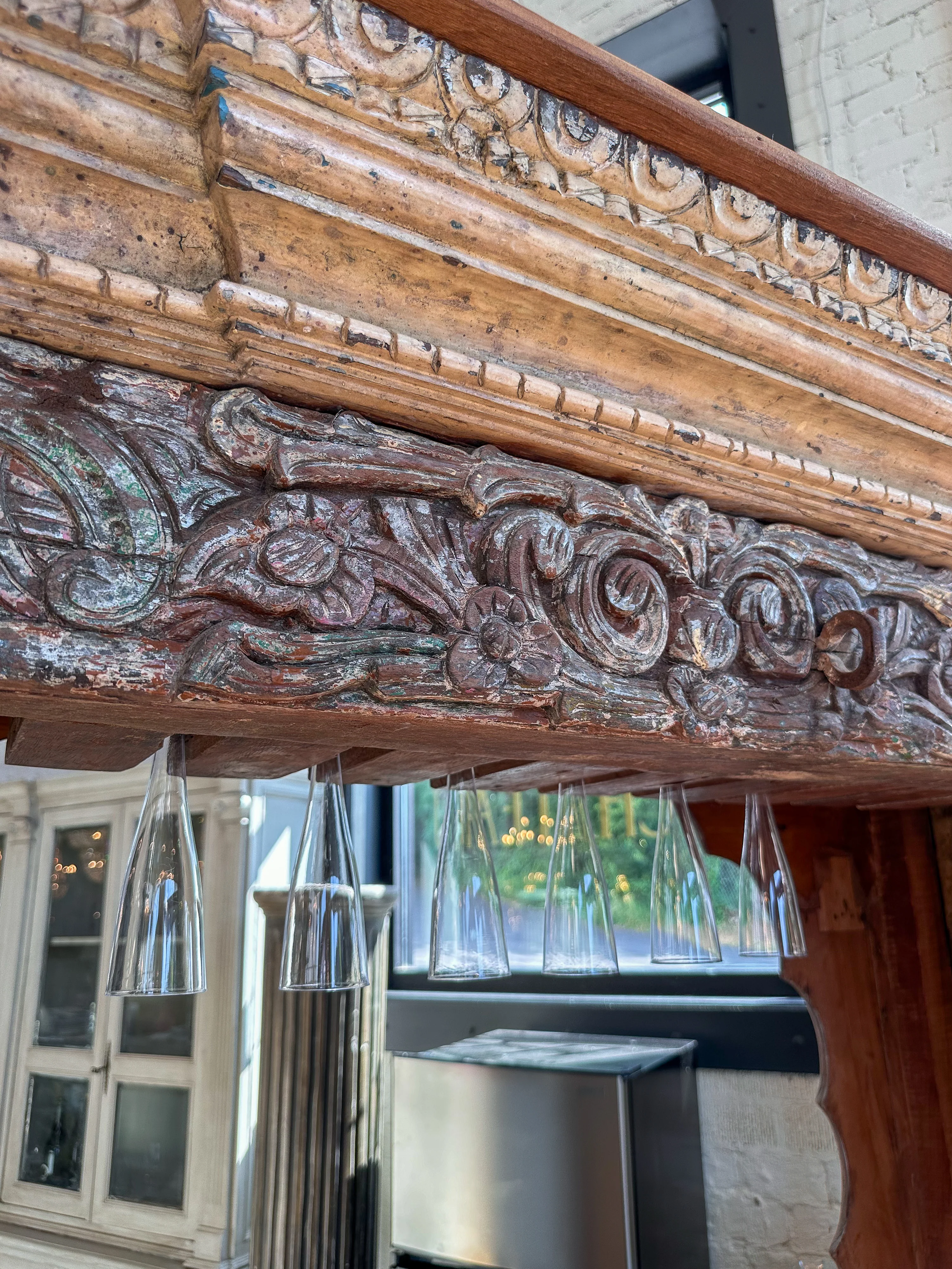 Original Condition French Antique Carved Teak Bar - Image 8