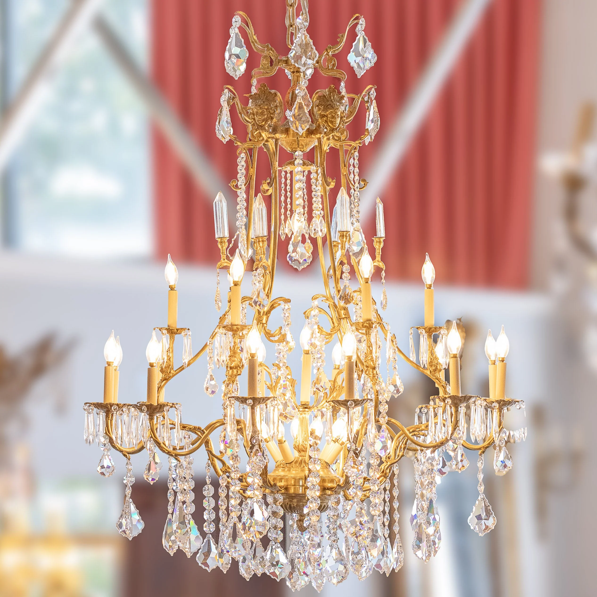French Crystal Candelabra Chandelier – Gilded Brass Frame