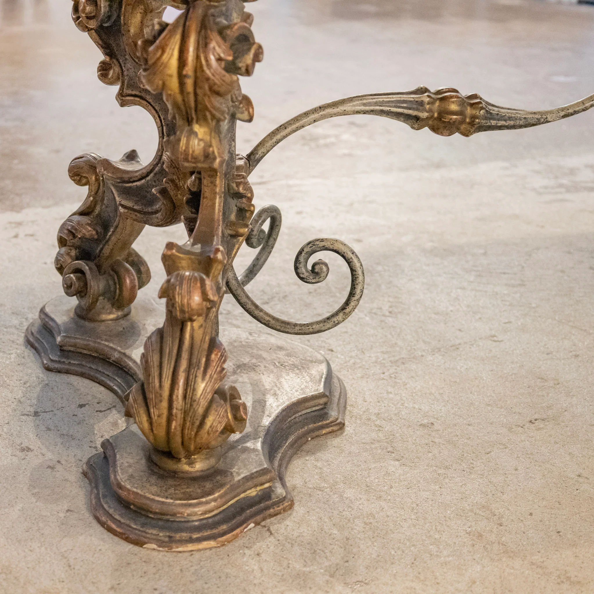 French Carved Coffee Table – Scroll Base & Faux Marble Top - Image 7