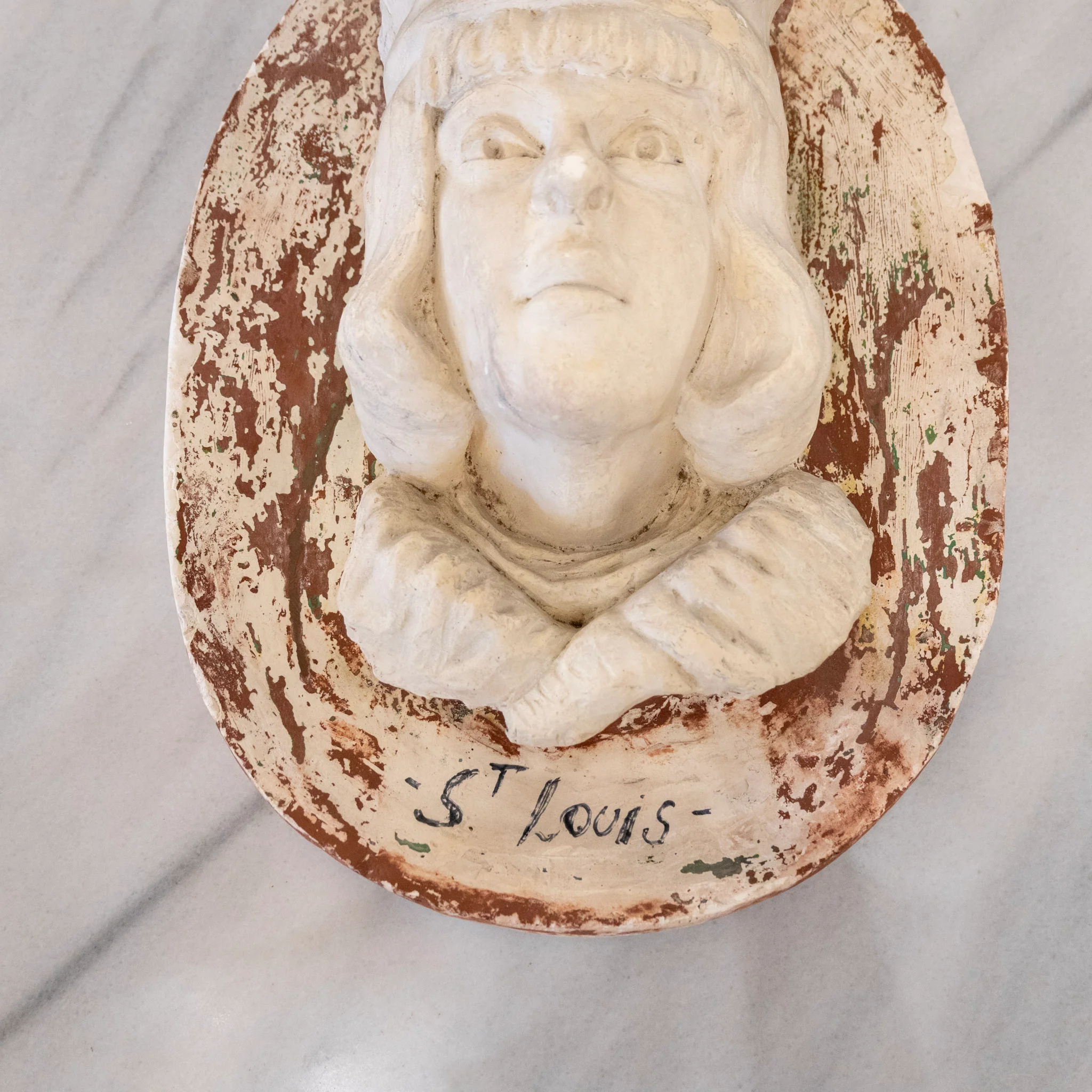 St. Louis Figural Wall Plaque – Carved Bust & Distressed Painted Finish - Image 3