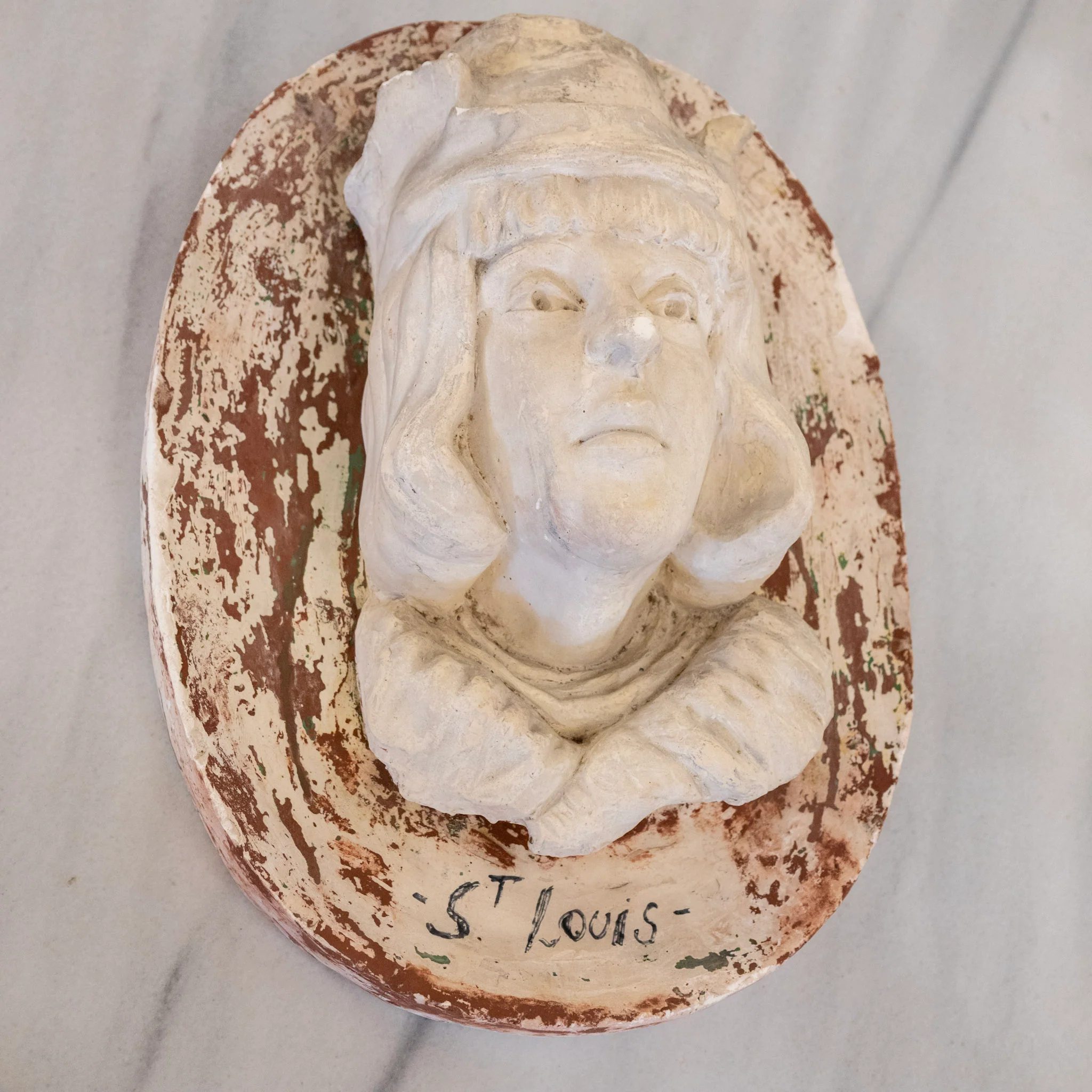 St. Louis Figural Wall Plaque – Carved Bust & Distressed Painted Finish - Image 4