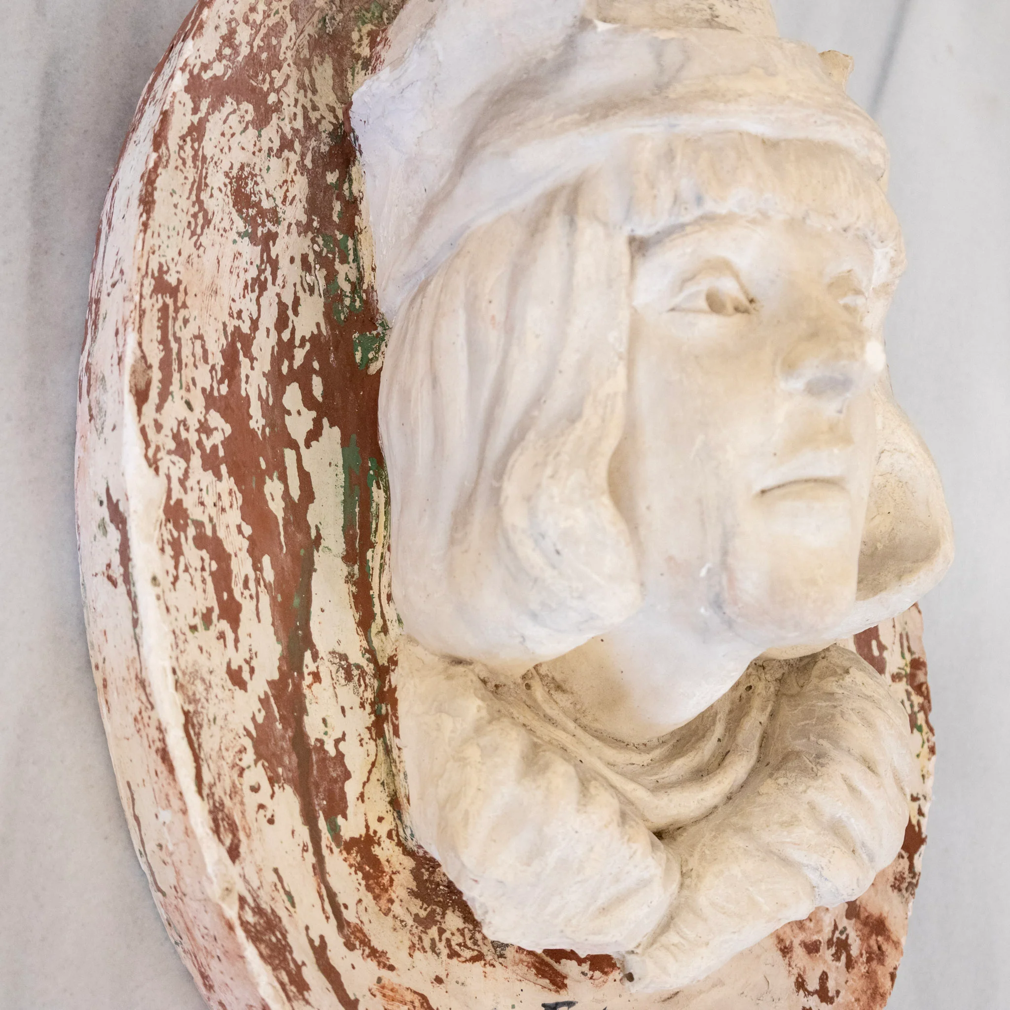 St. Louis Figural Wall Plaque – Carved Bust & Distressed Painted Finish - Image 5