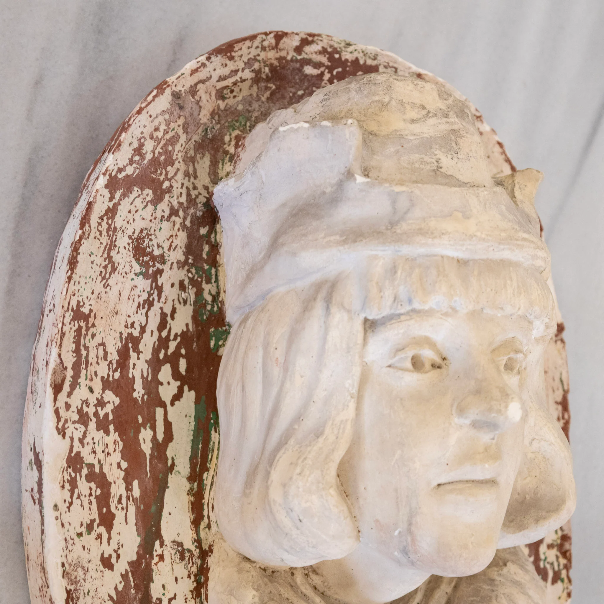 St. Louis Figural Wall Plaque – Carved Bust & Distressed Painted Finish - Image 6