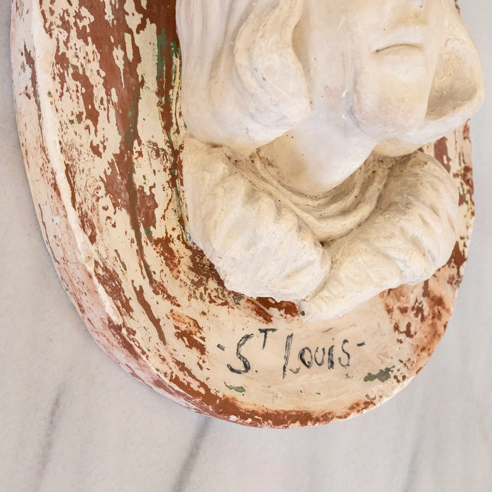 St. Louis Figural Wall Plaque – Carved Bust & Distressed Painted Finish - Image 7