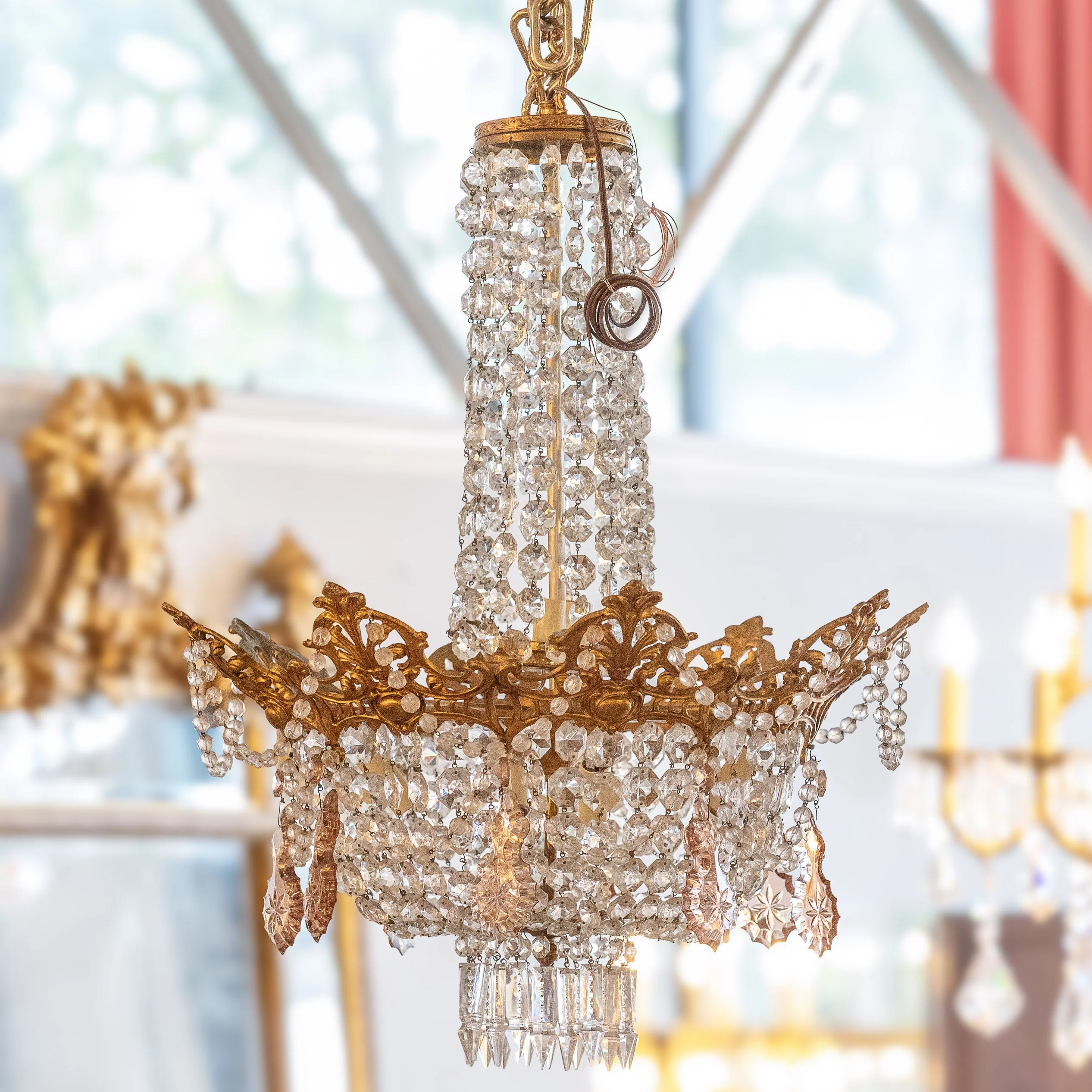 Empire Crystal Chandelier – Gilded Bronze Crown with Faceted Drops