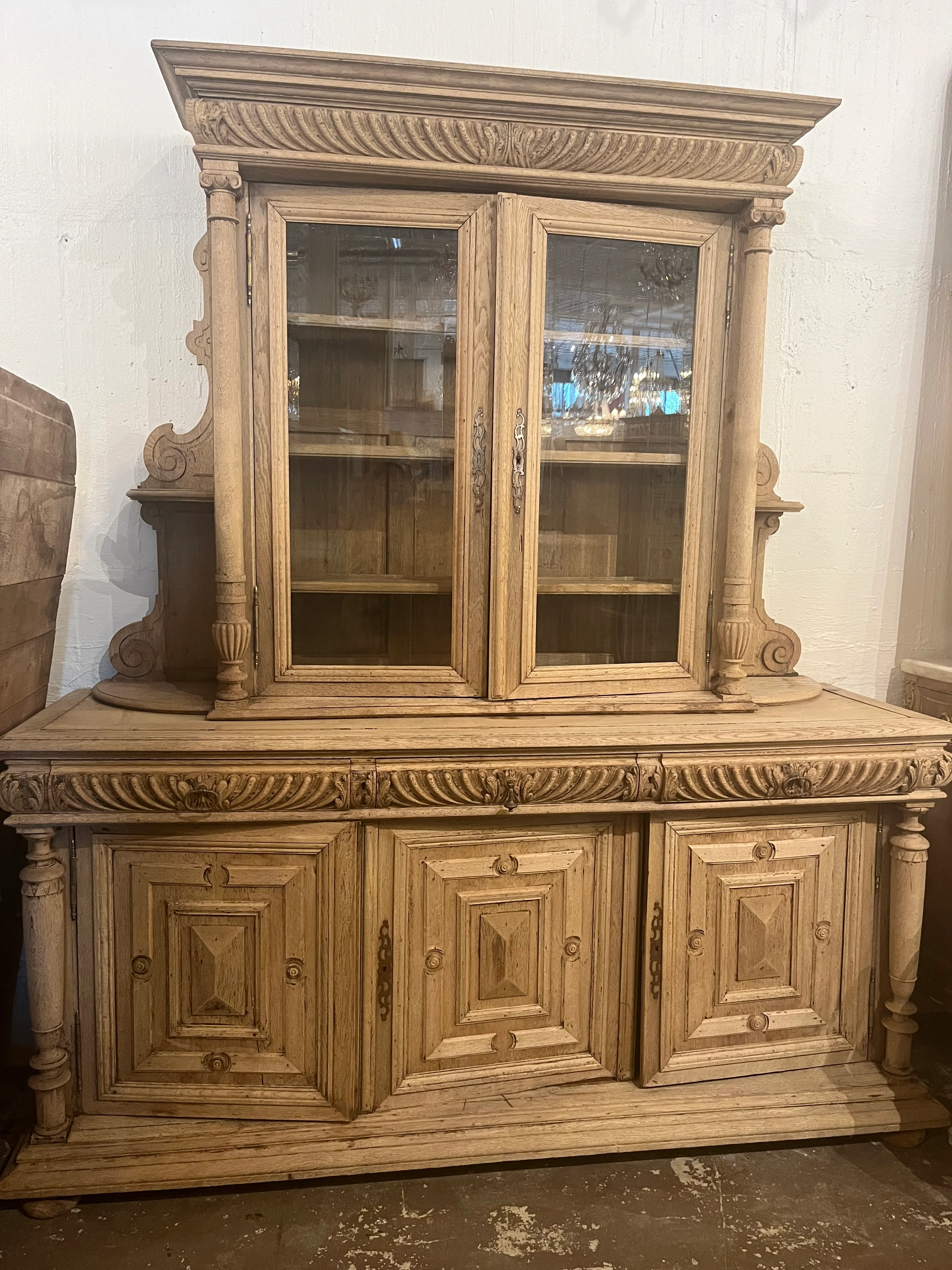 Antique French Cupboard in Original Wood Finish with Carvings - Image 3