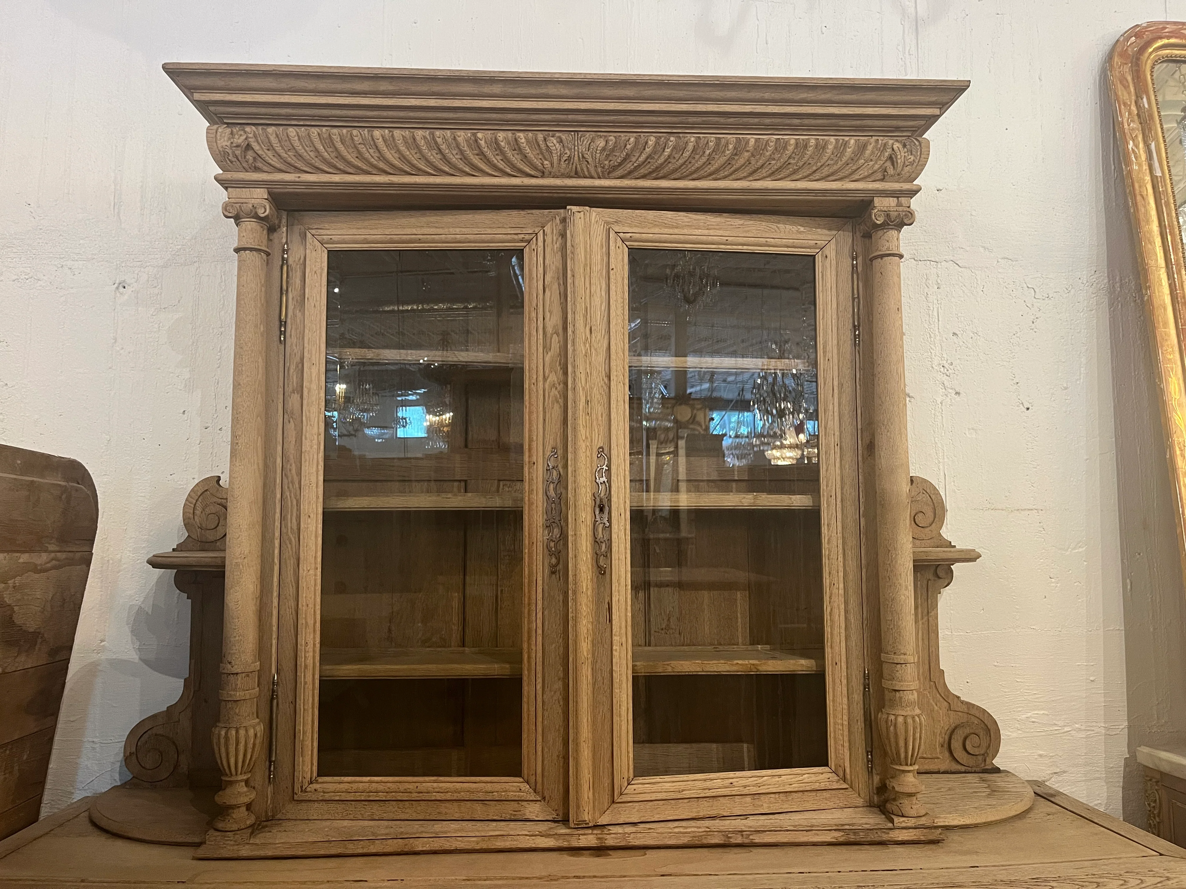 Antique French Cupboard in Original Wood Finish with Carvings - Image 4