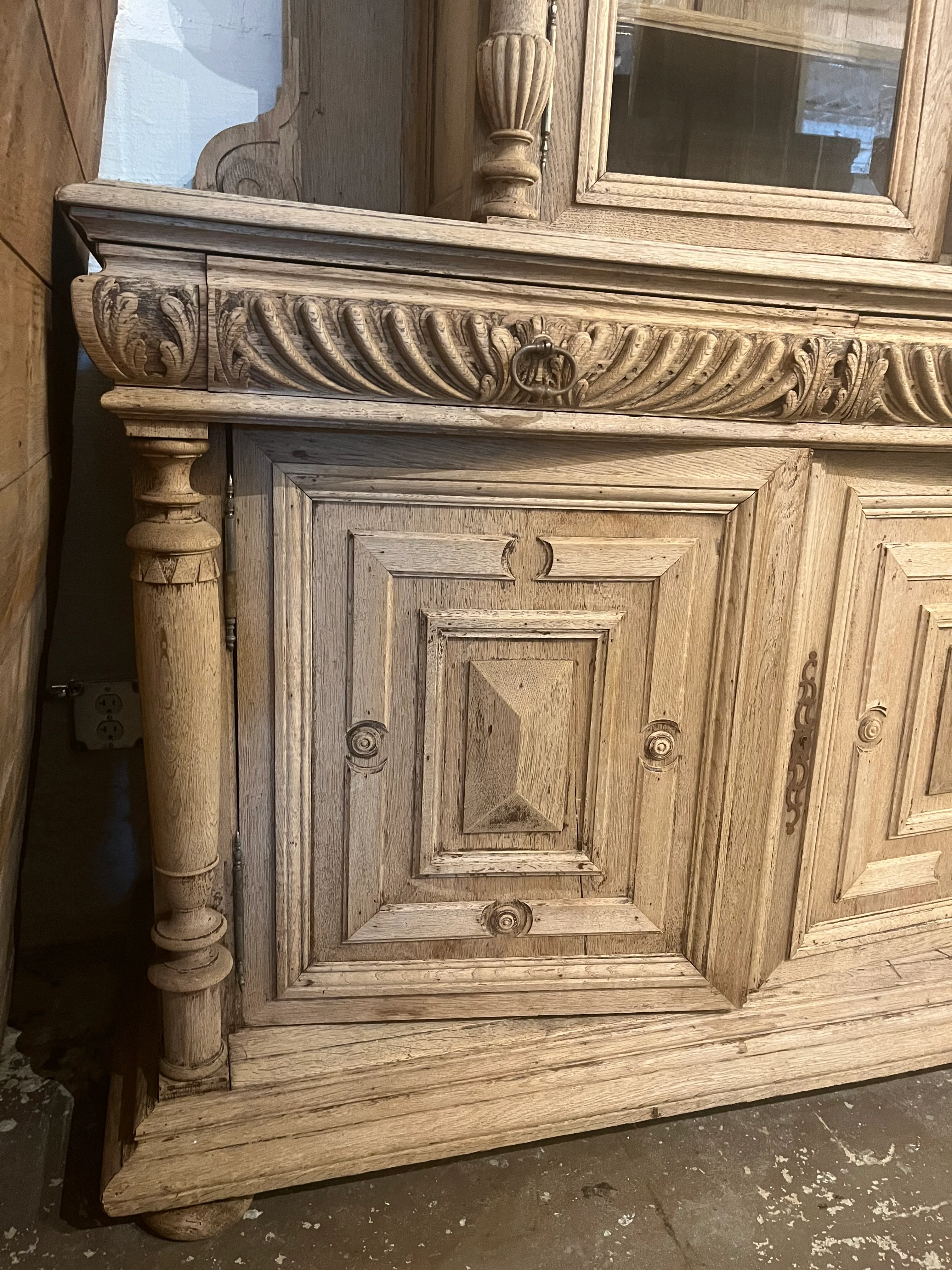 Antique French Cupboard in Original Wood Finish with Carvings - Image 5
