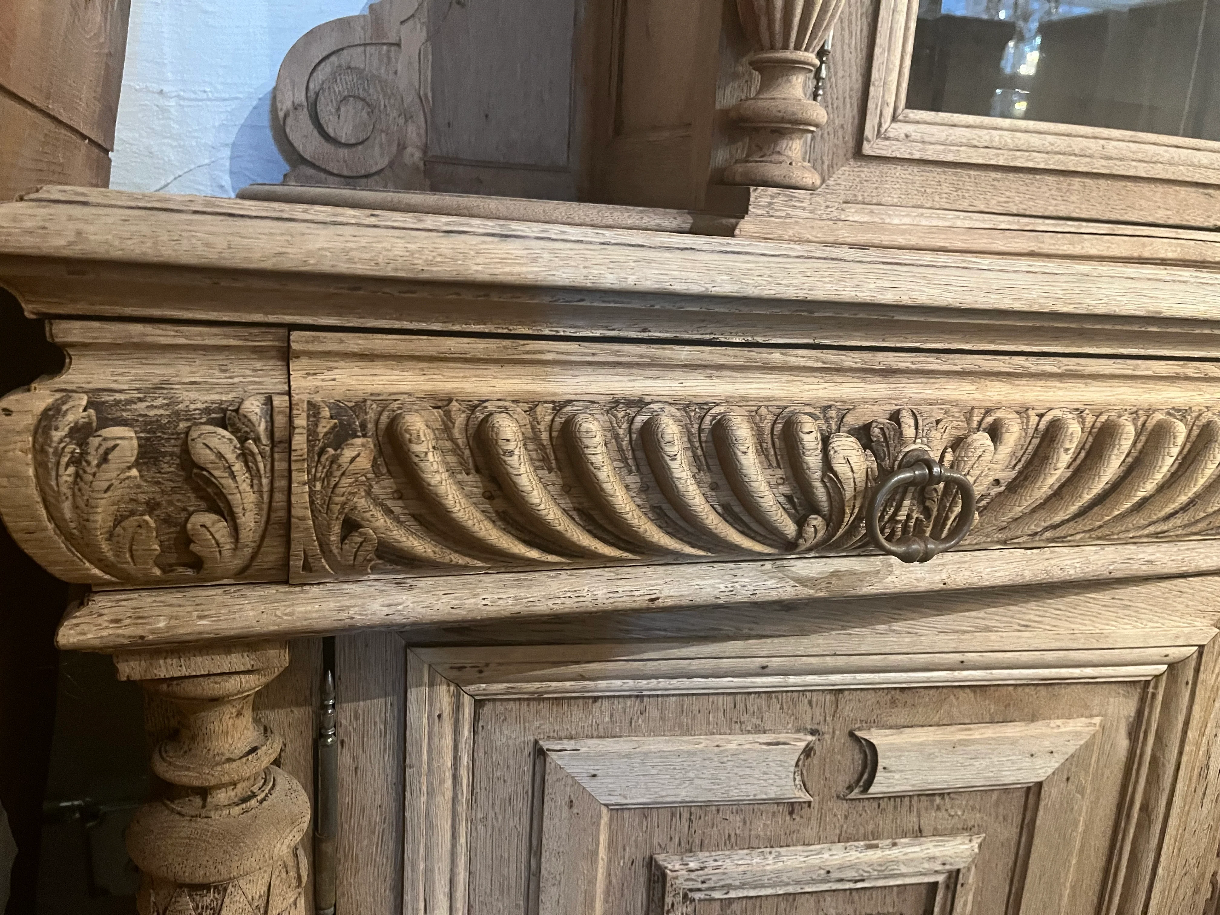 Antique French Cupboard in Original Wood Finish with Carvings - Image 6