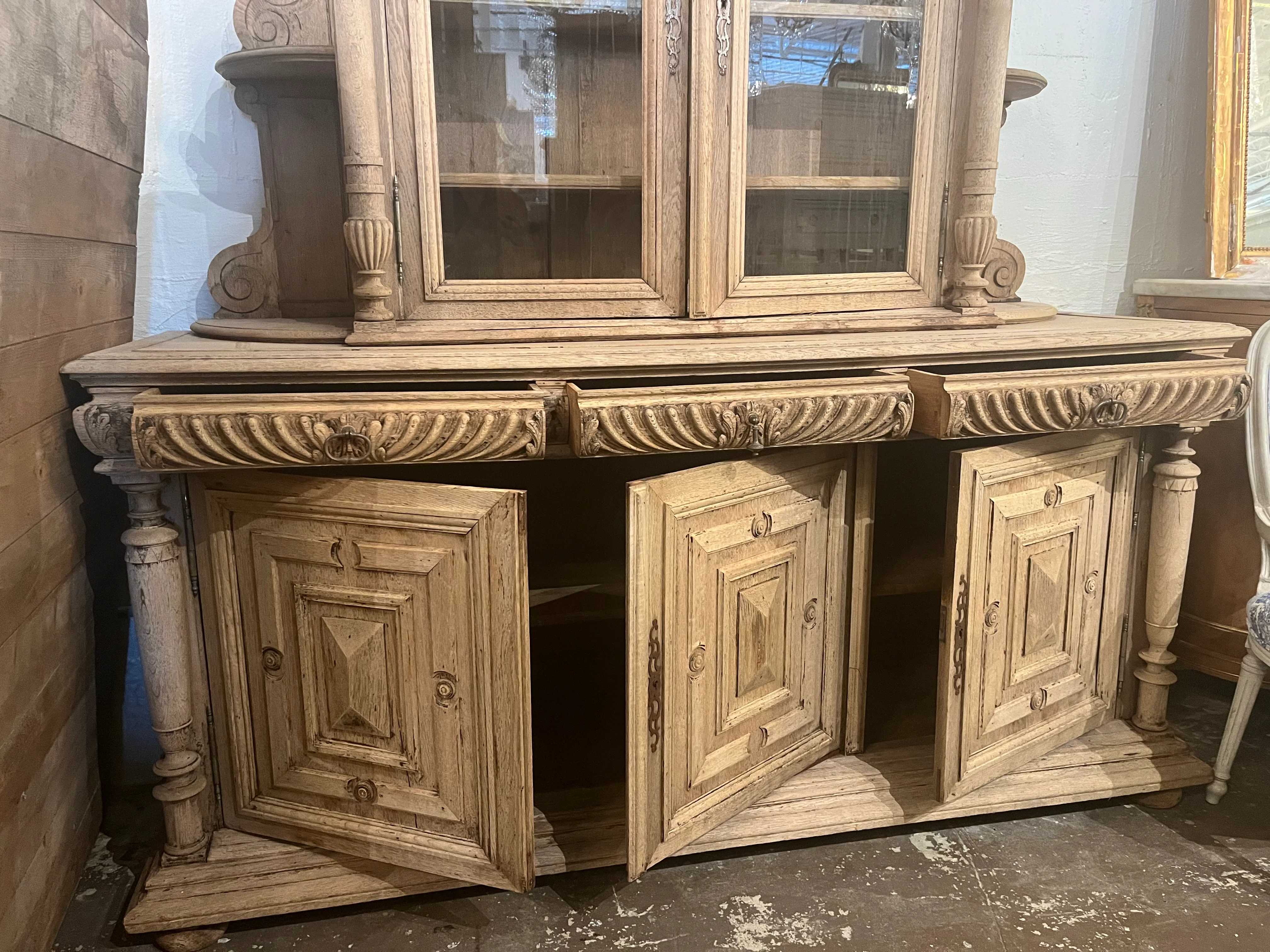 Antique French Cupboard in Original Wood Finish with Carvings - Image 7