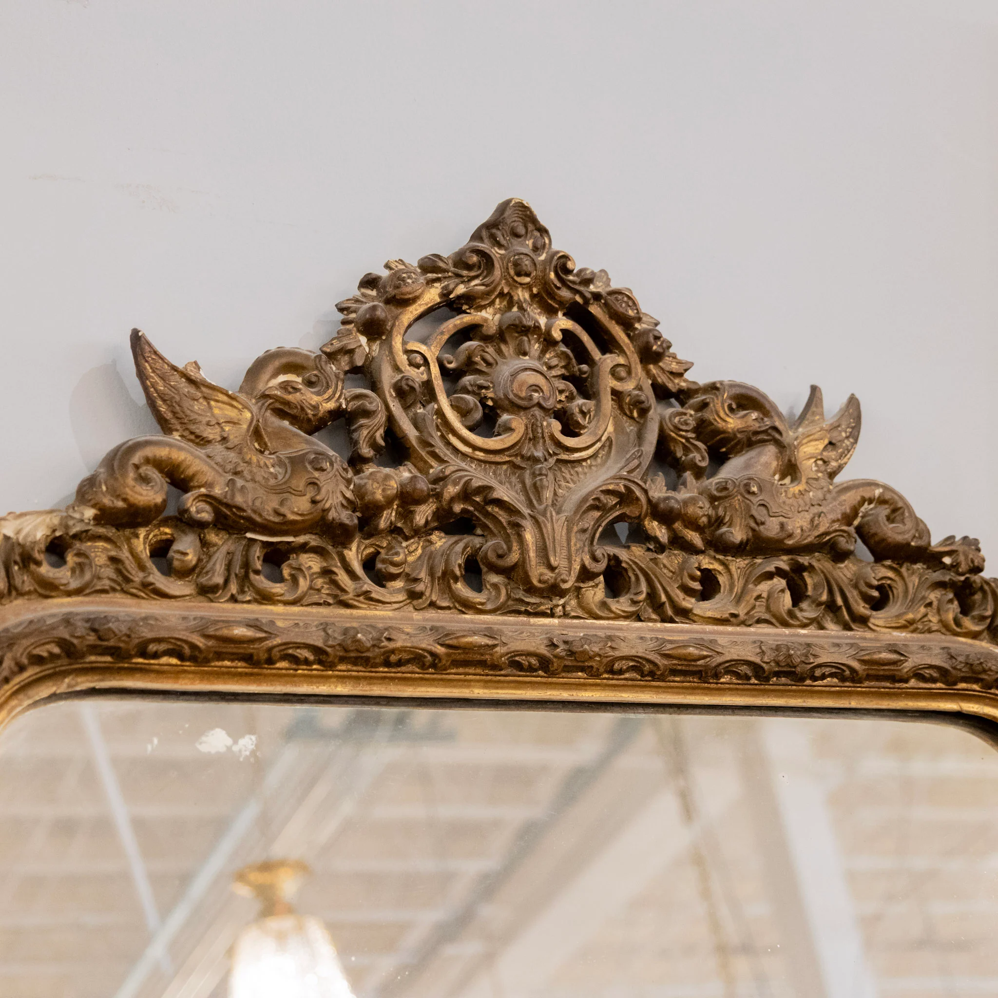 French Ornate Mirror – Crest of Mythological Creatures - Image 4