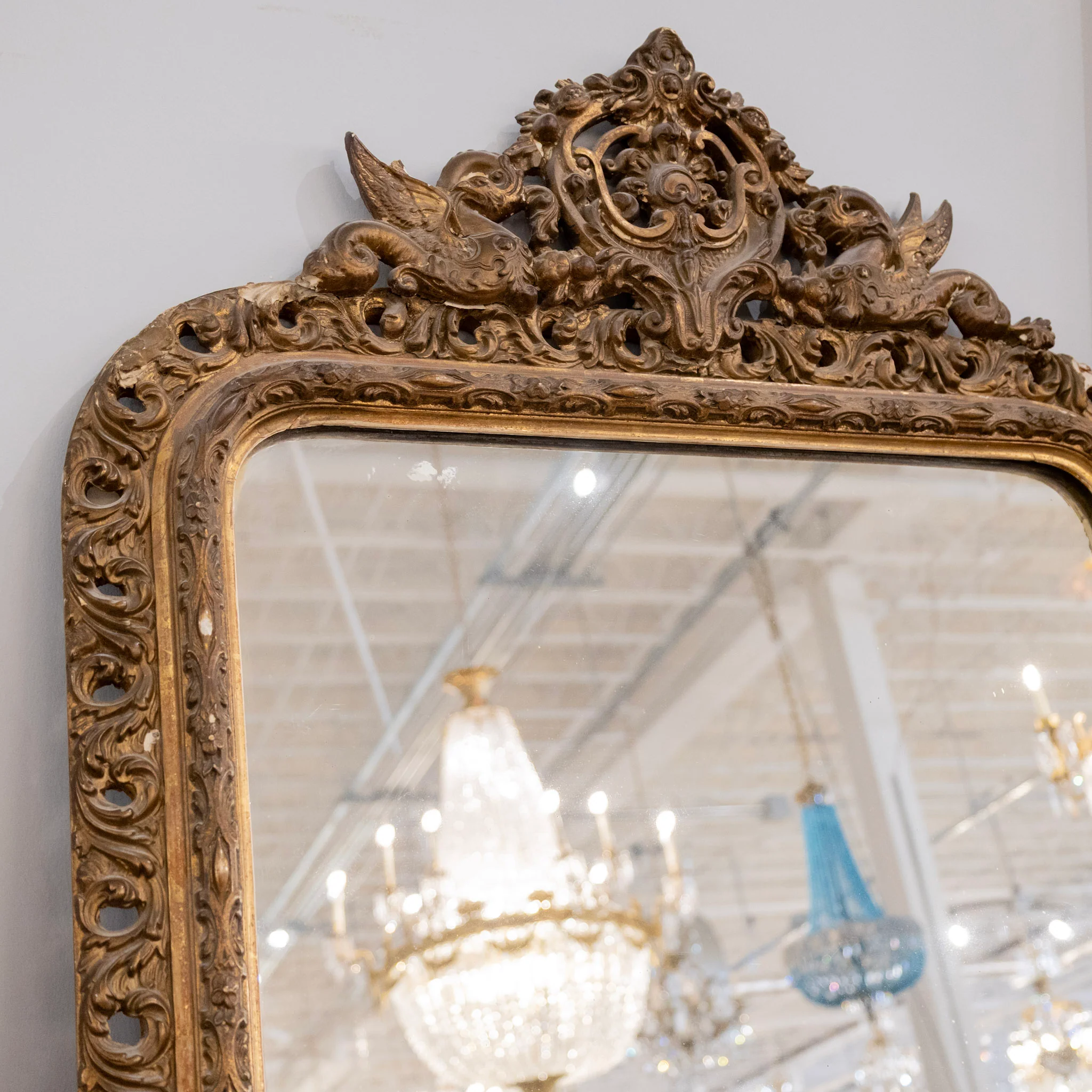 French Ornate Mirror – Crest of Mythological Creatures - Image 6