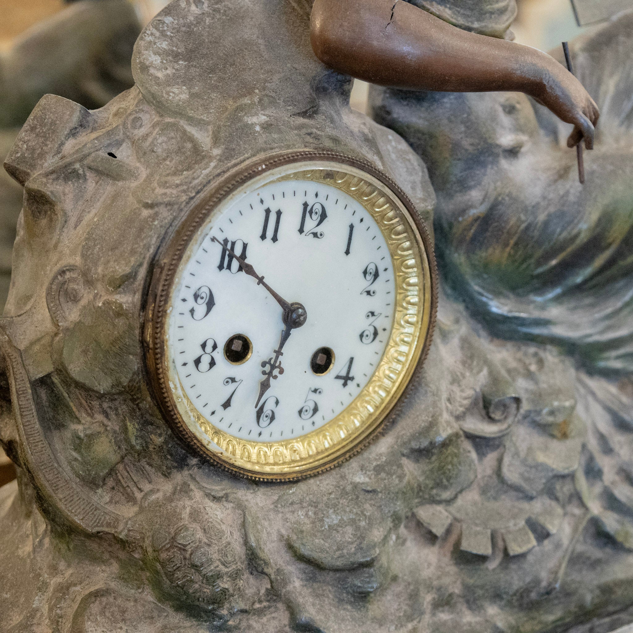 French Bronze Seated Female Figure Mantel Clock – Marble Base - Image 4