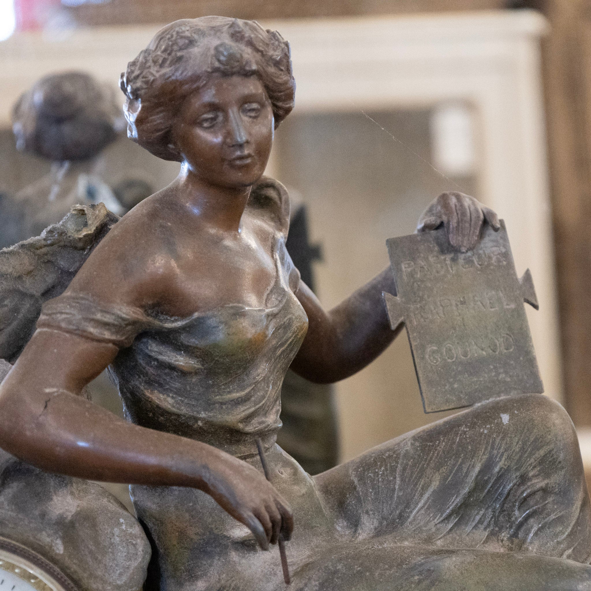 French Bronze Seated Female Figure Mantel Clock – Marble Base - Image 5