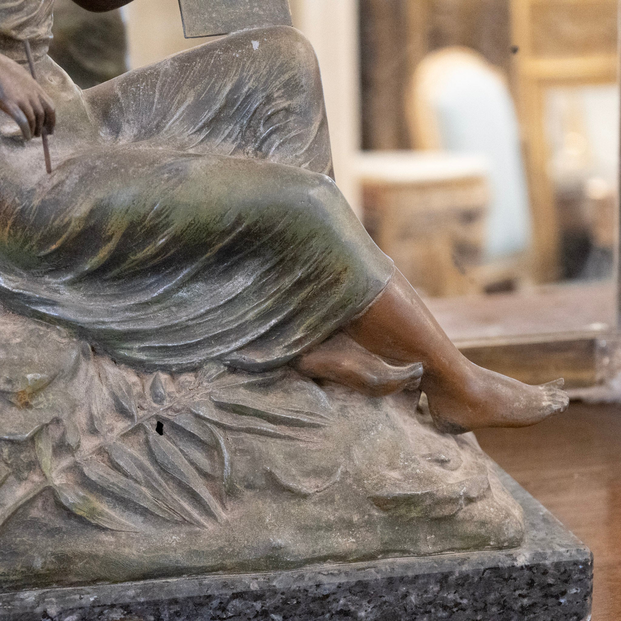 French Bronze Seated Female Figure Mantel Clock – Marble Base - Image 6