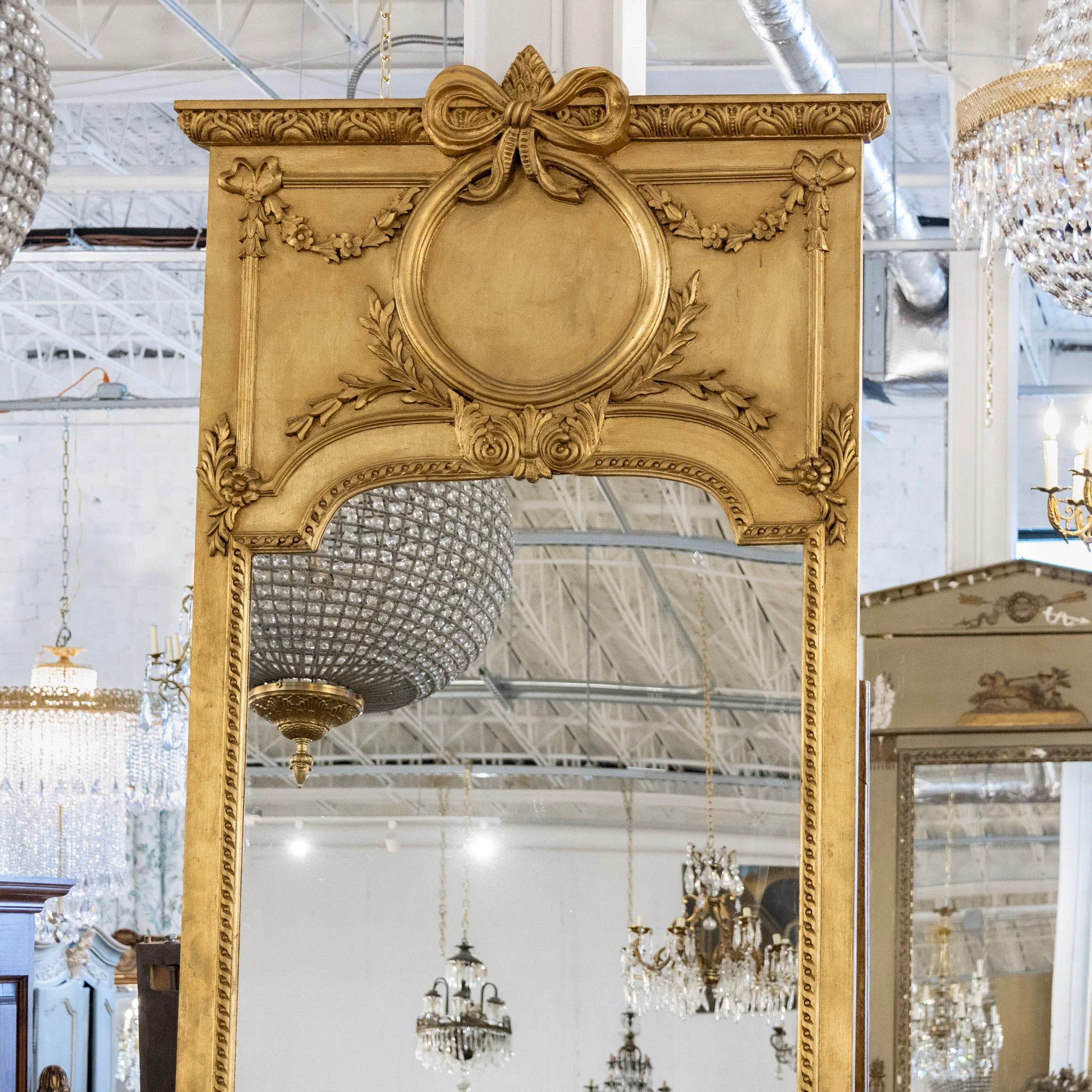 French Gold Trumeau Mirror — Bow Crest - Image 2