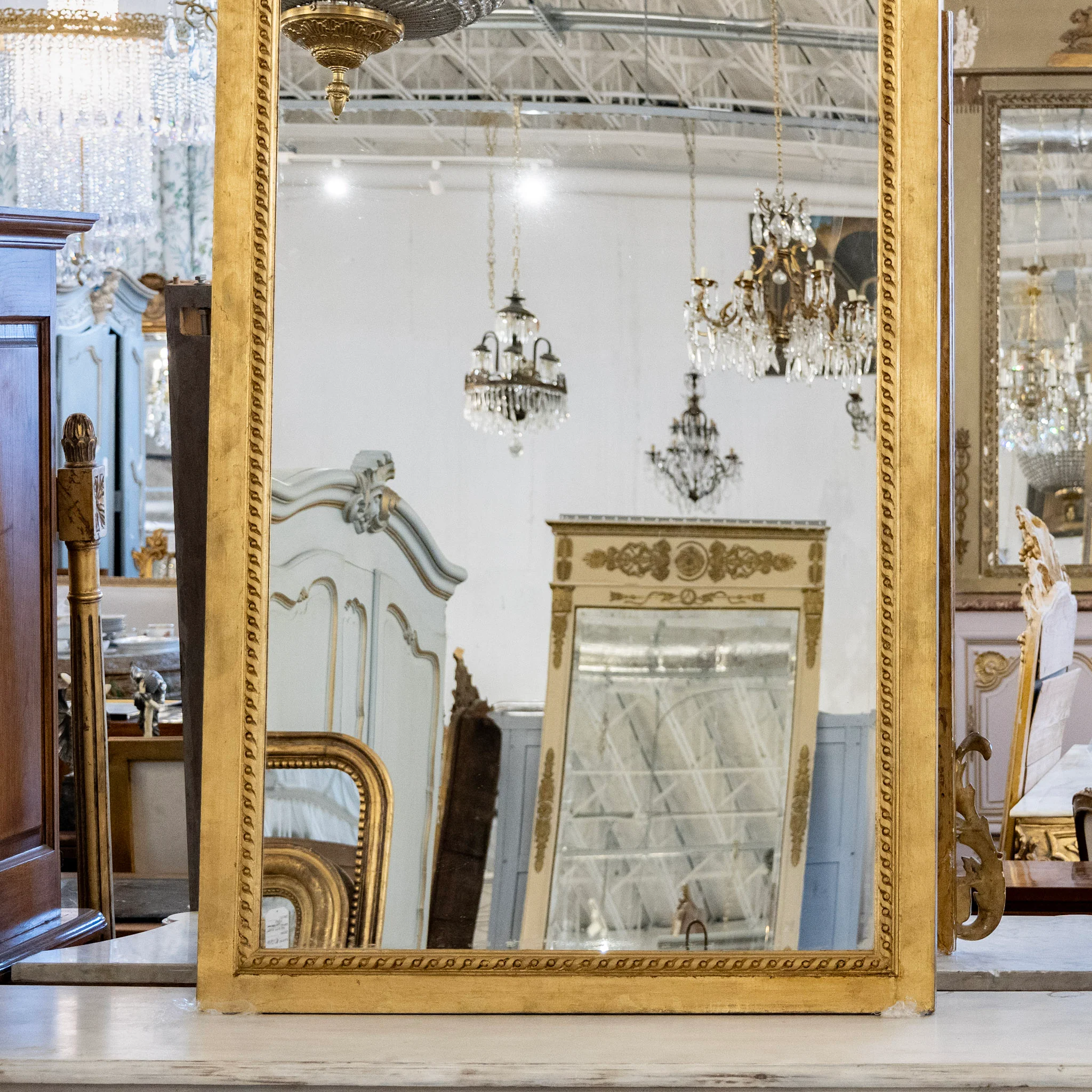 French Gold Trumeau Mirror — Bow Crest - Image 3