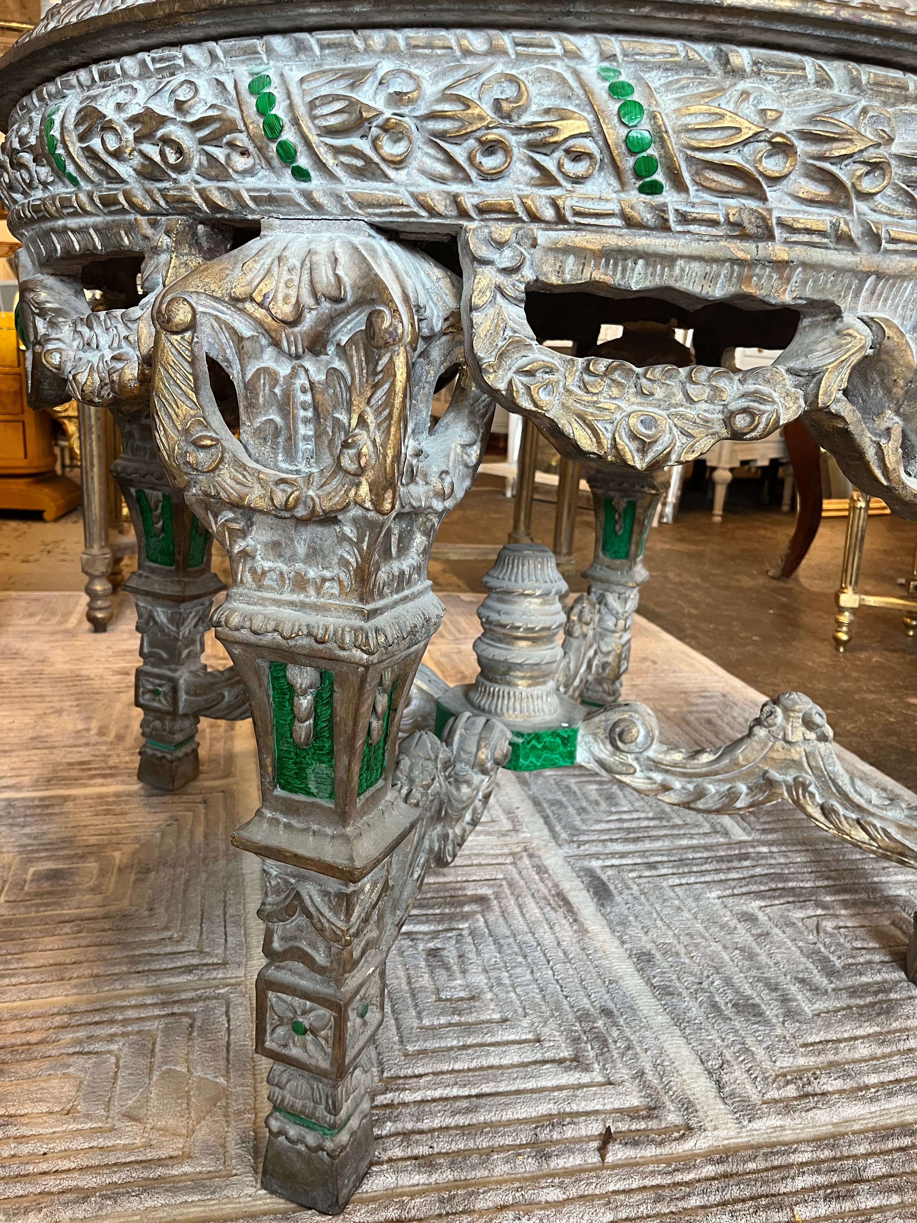 Antique French Louis XV Center Table with Jade Green Accents - Image 3