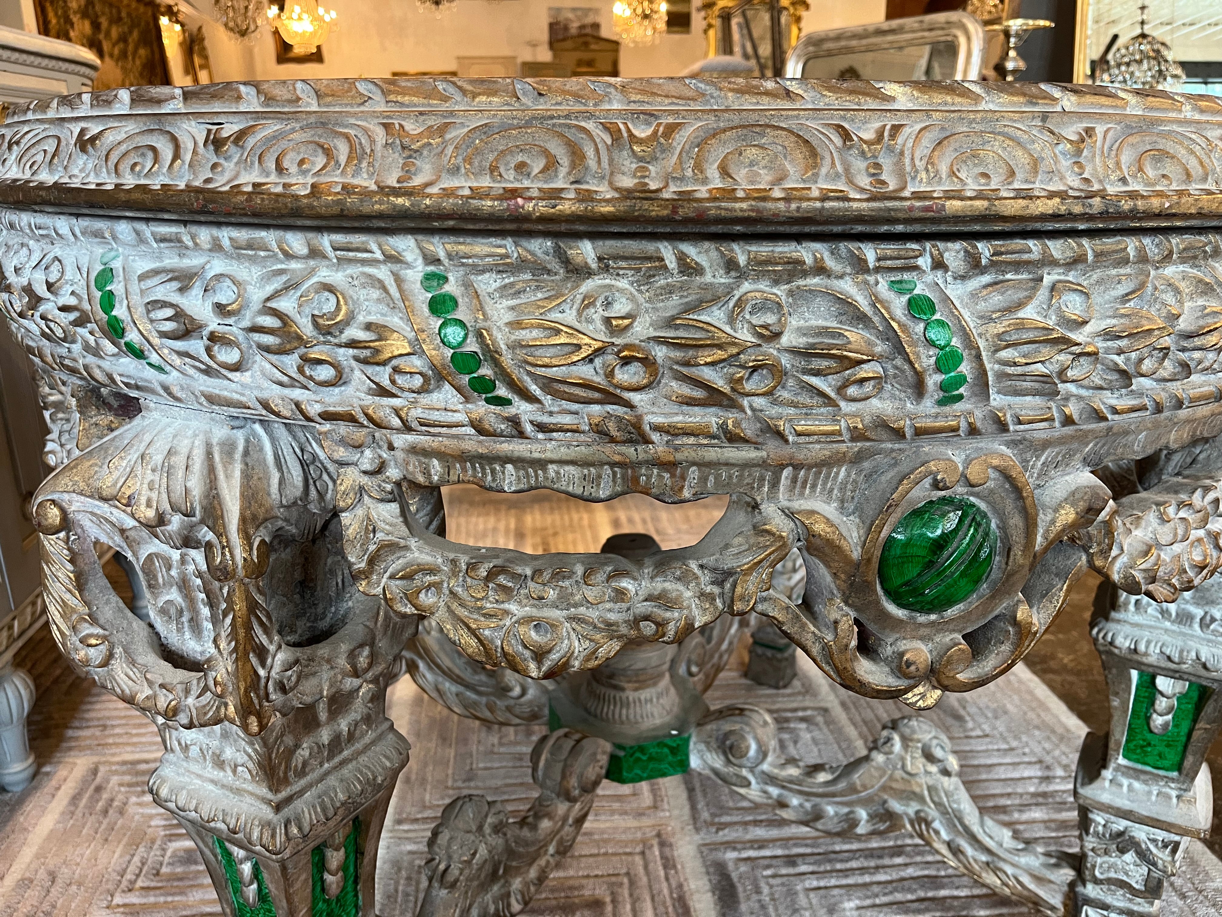 Antique French Louis XV Center Table with Jade Green Accents - Image 4