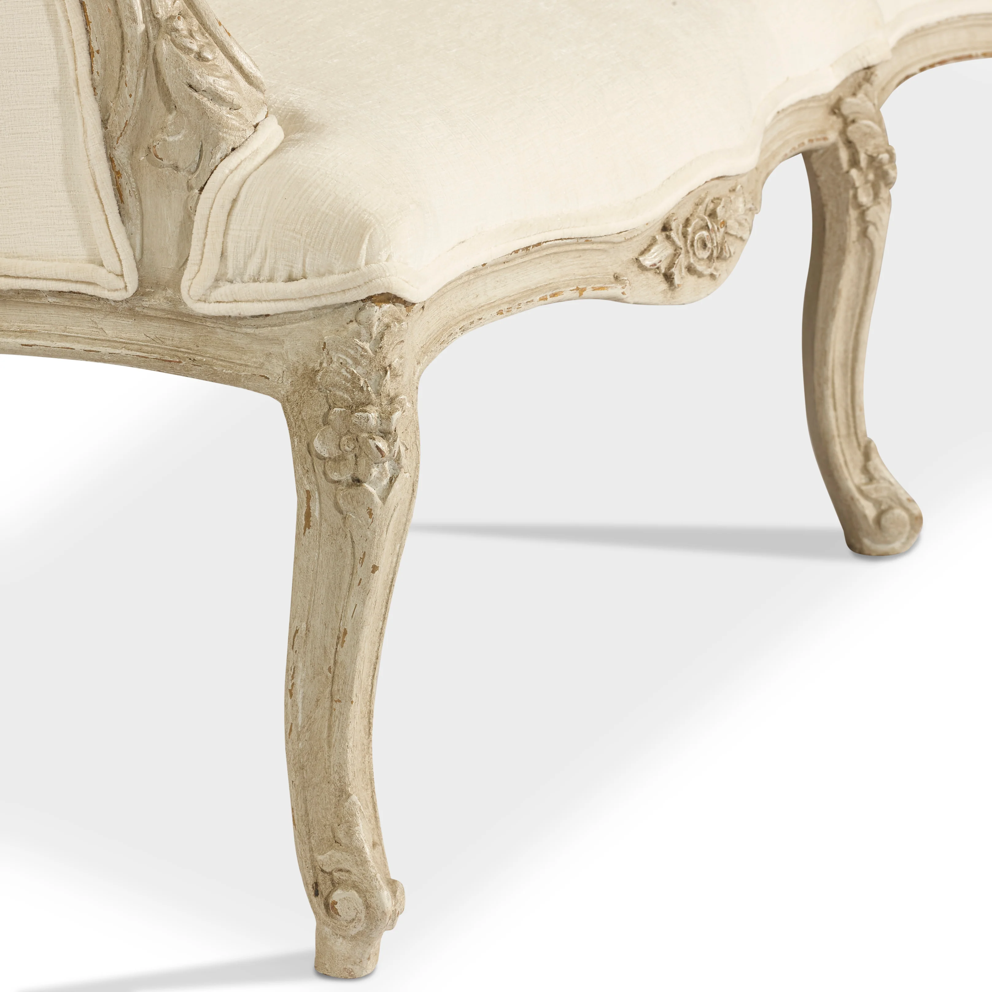 Antique French Louis XV Cream Settee with Wingback - Image 5