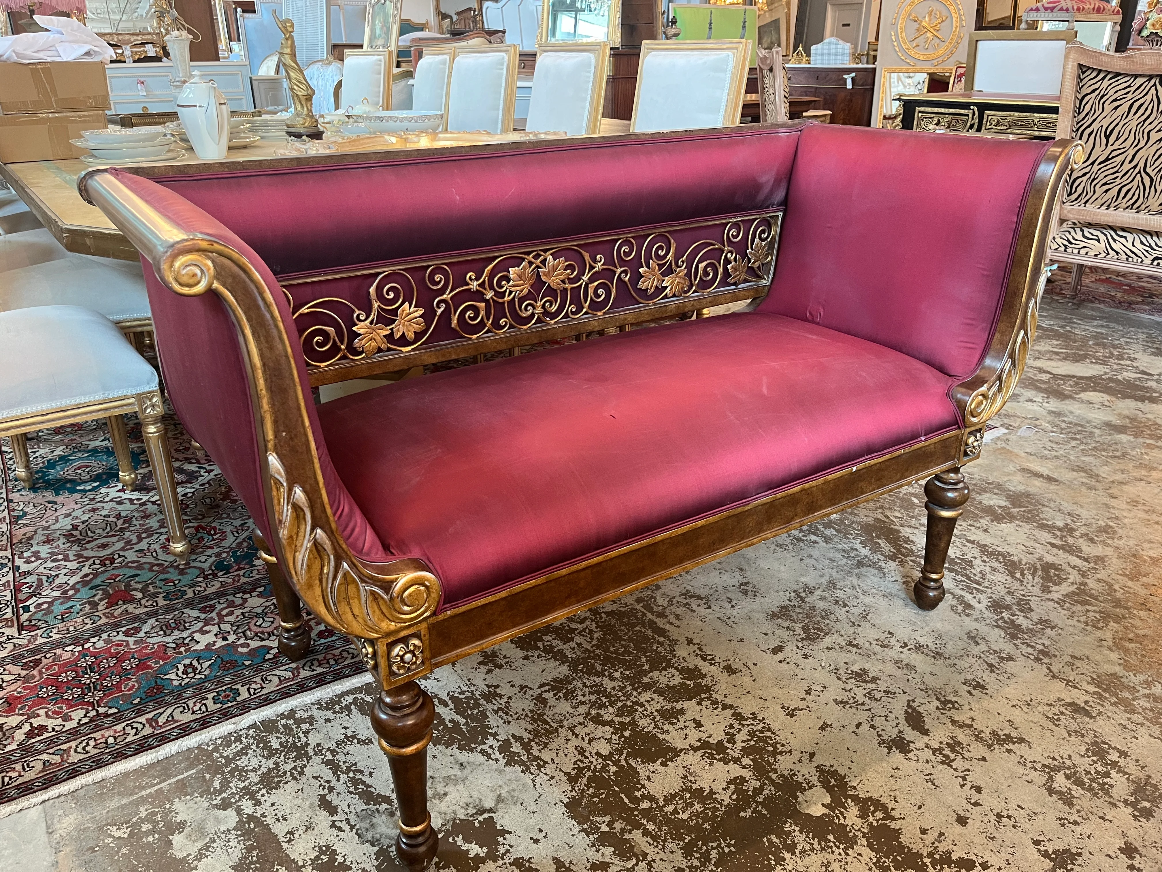 Antique French Loveseat with Gold Floral Frame - Image 2