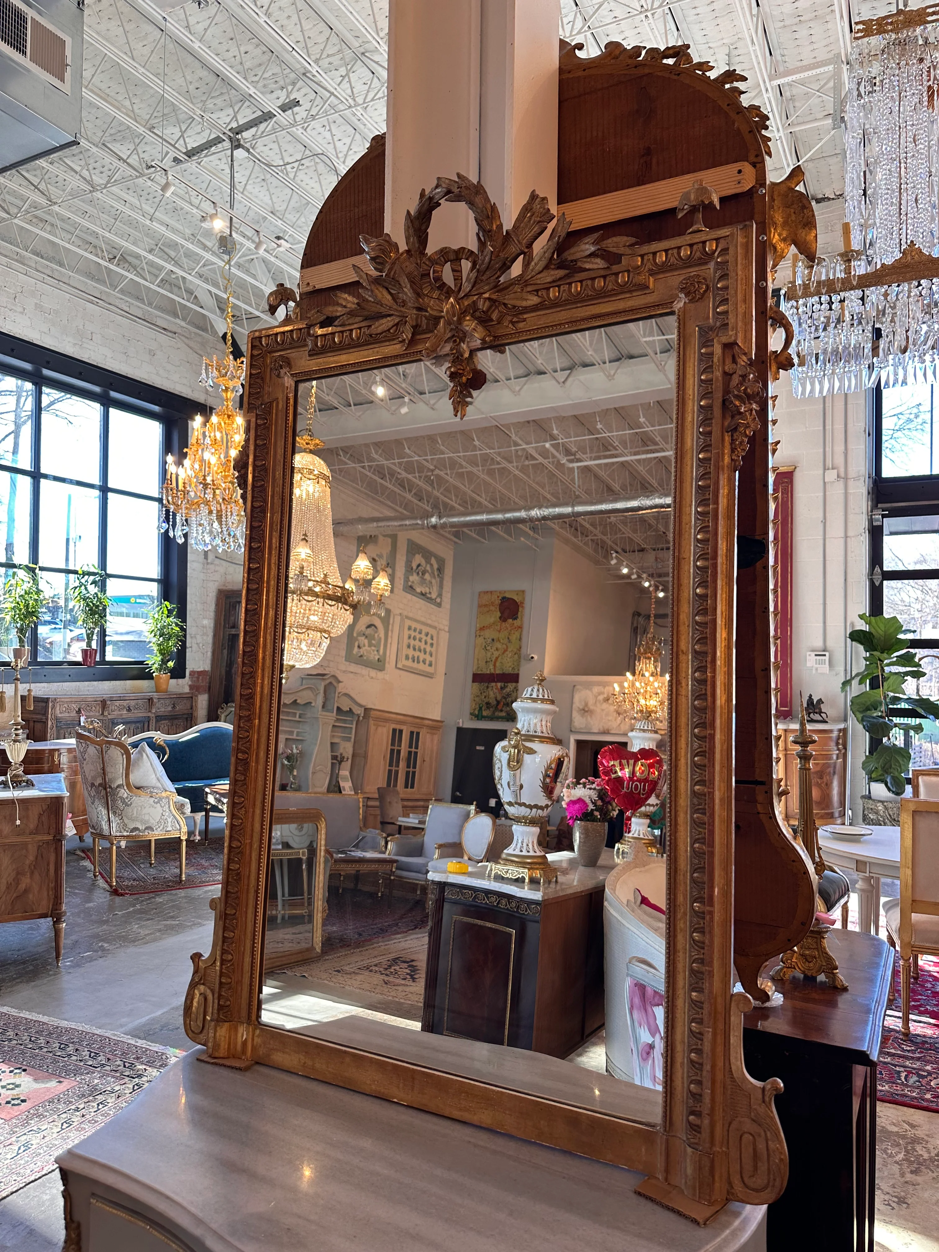 Antique French Mirror with Wreath Motif - Image 2
