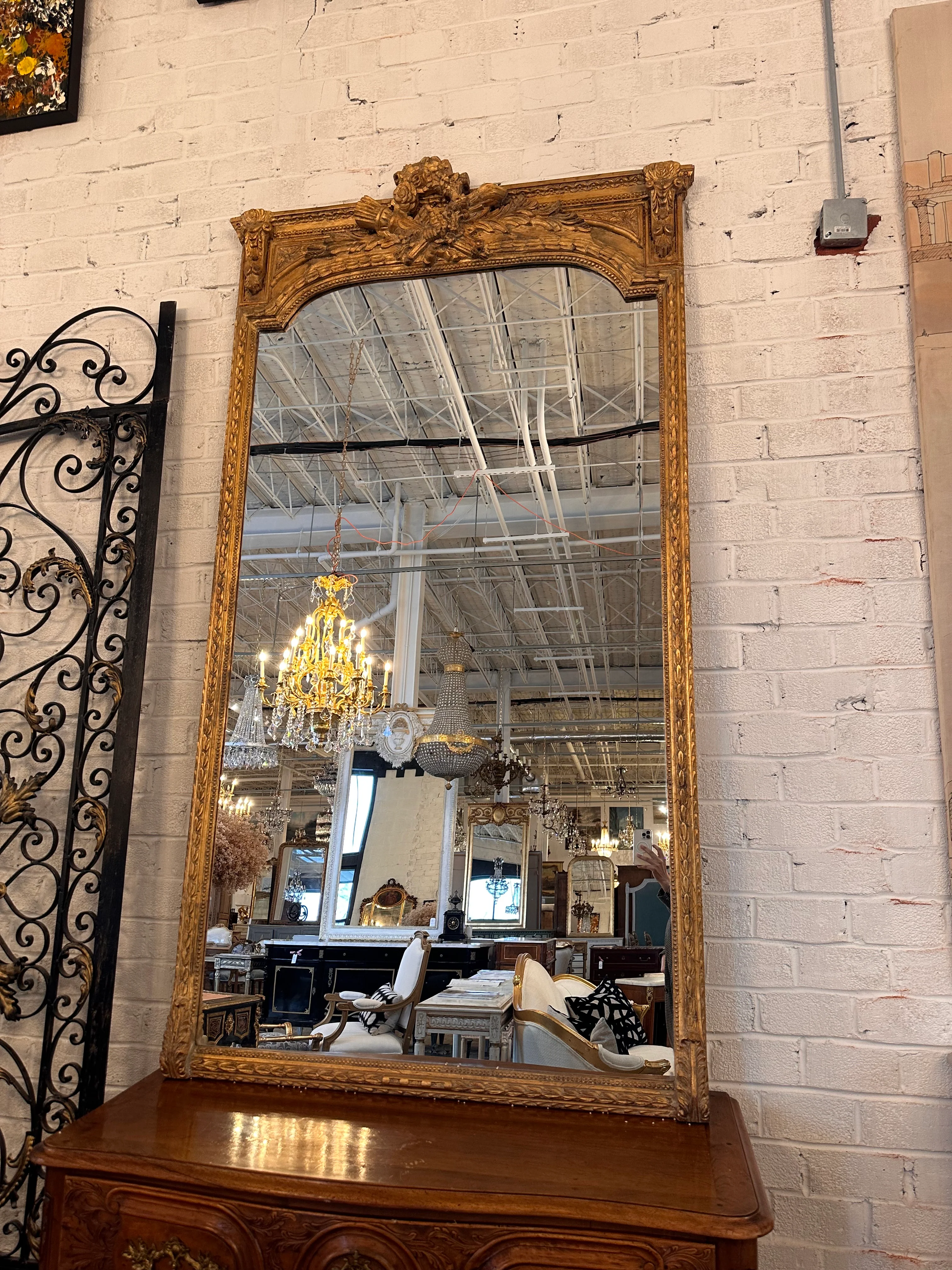 Antique French Ornate Tall Mirror
