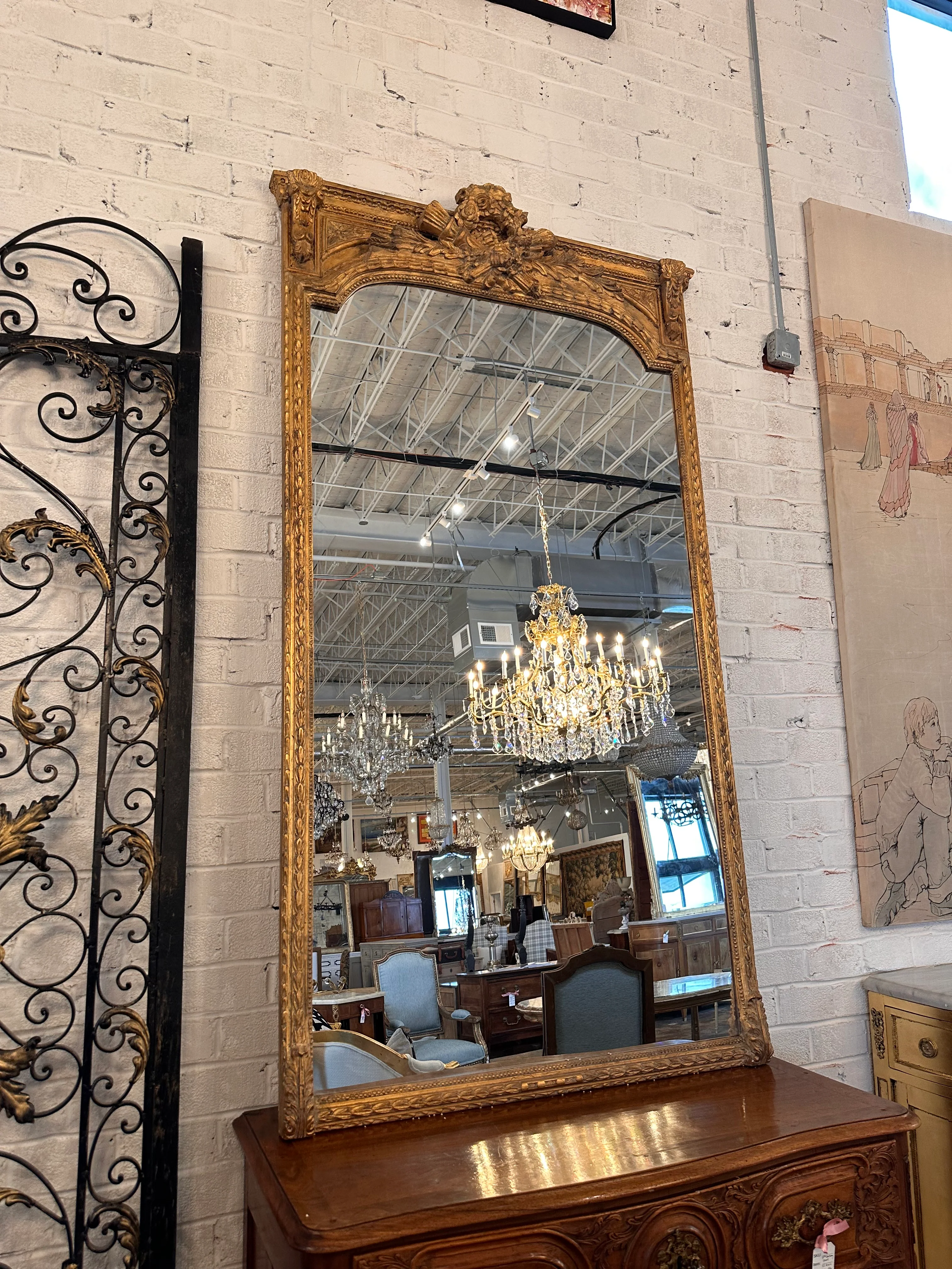 Antique French Ornate Tall Mirror - Image 2