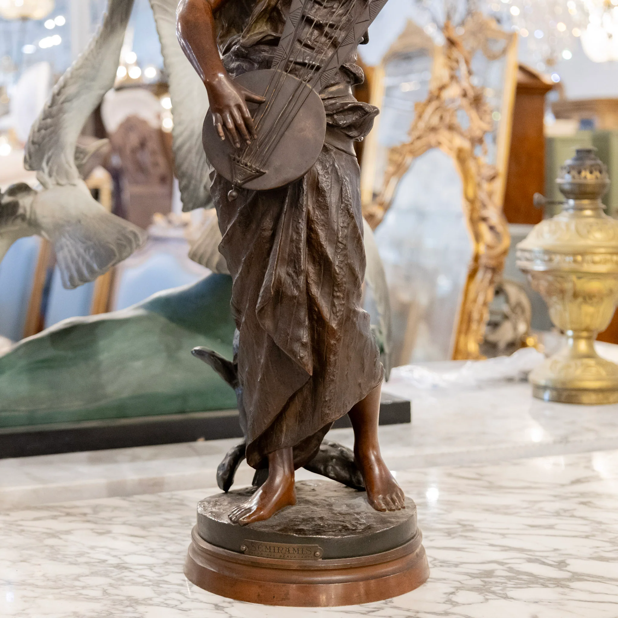 French Bronze Sémiramis Sculpture – Musical Figure & Draped Form - Image 3