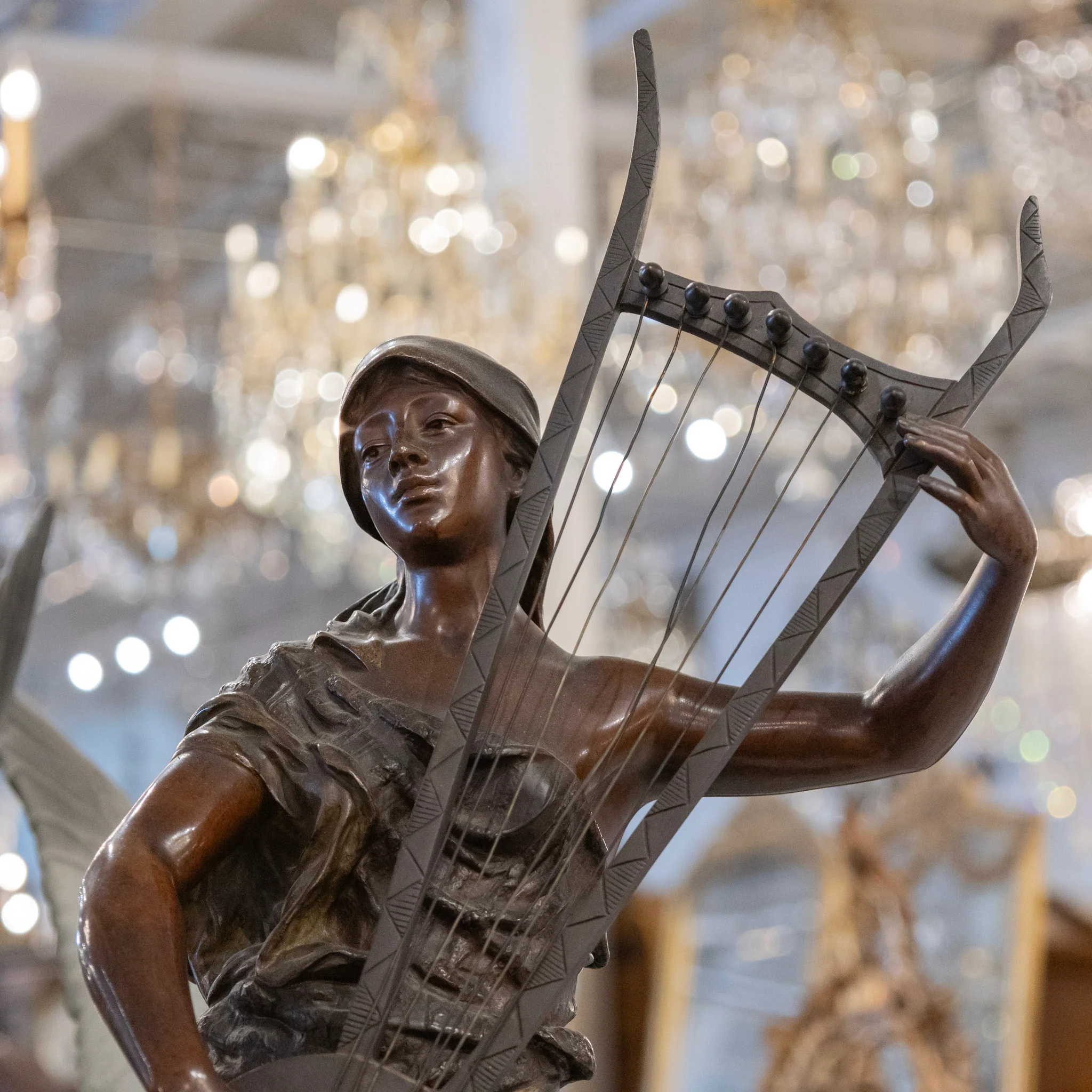 French Bronze Sémiramis Sculpture – Musical Figure & Draped Form - Image 4