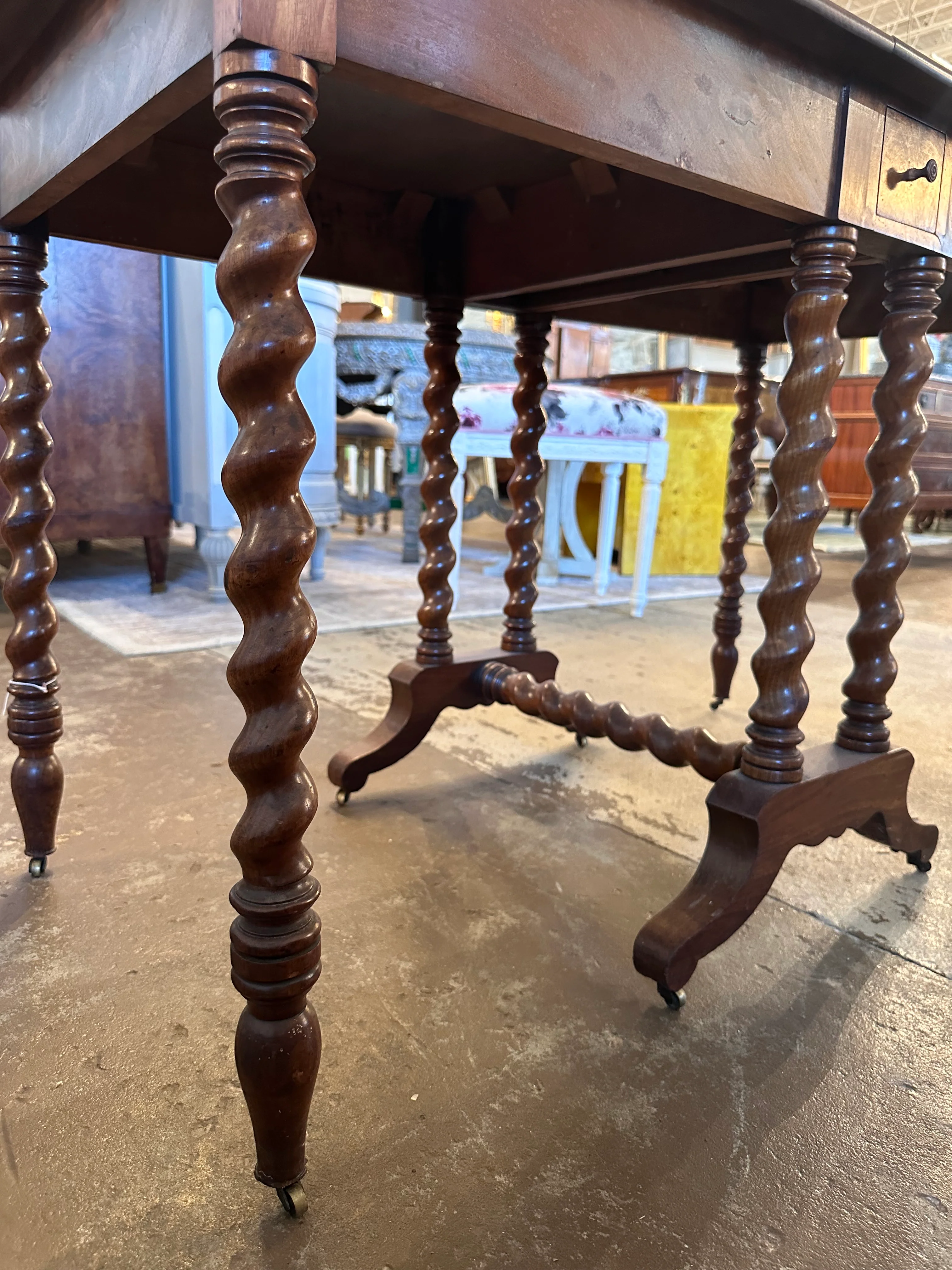 Antique French Twisted Legs Mahogany Desk - Image 3