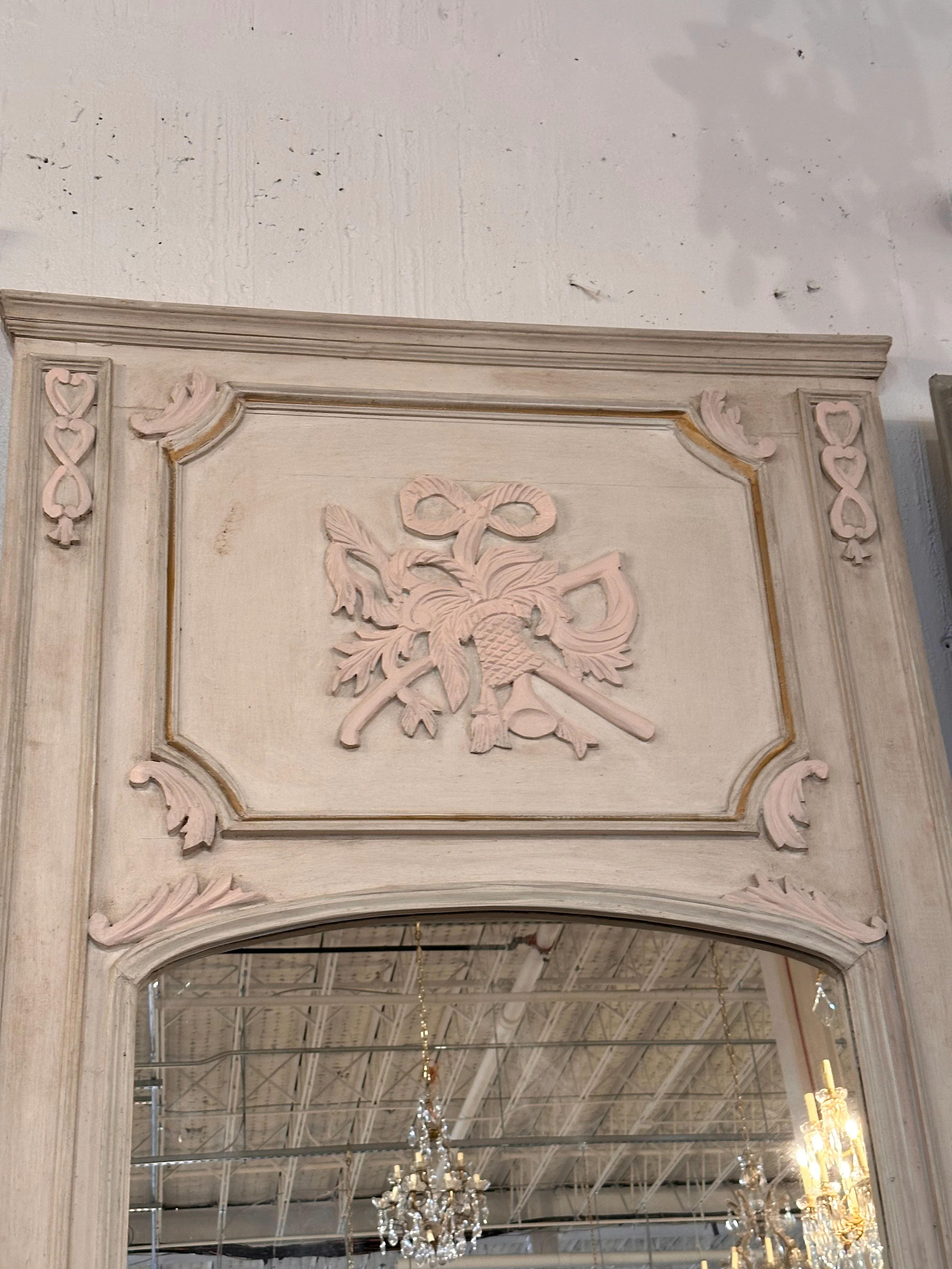 Antique Grey & Pink French Trumeau Mirror - Image 3