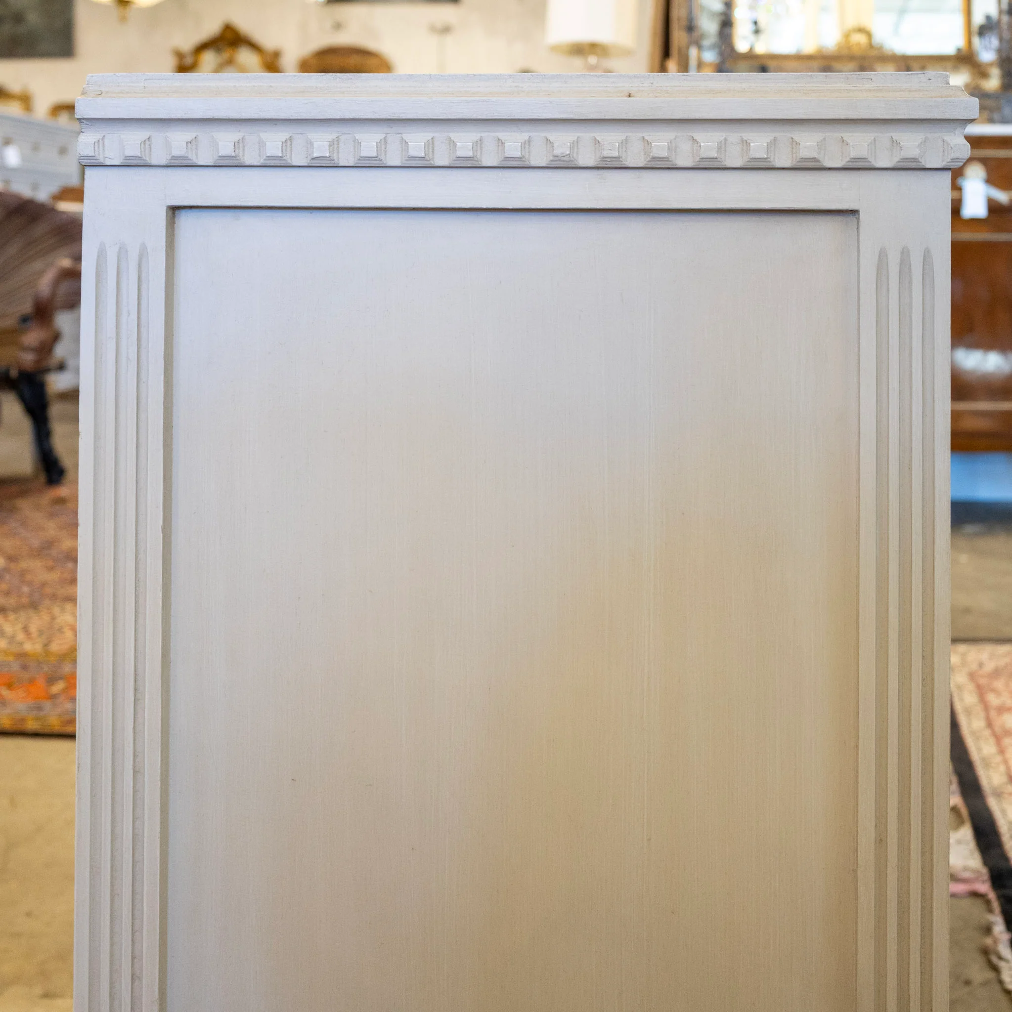 Swedish 3-Drawer Chest – Beaded Drawer Trim & Brass Pulls in French Grey - Image 4